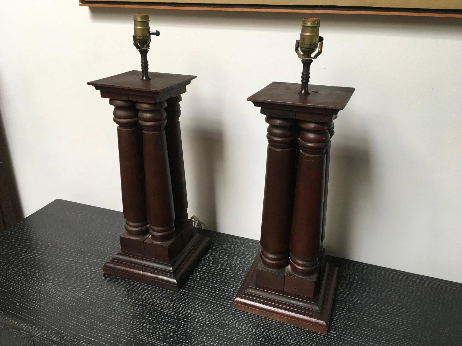 Early 20th Century Antique Wooden Architectural Table Lamps - a Pair - 4