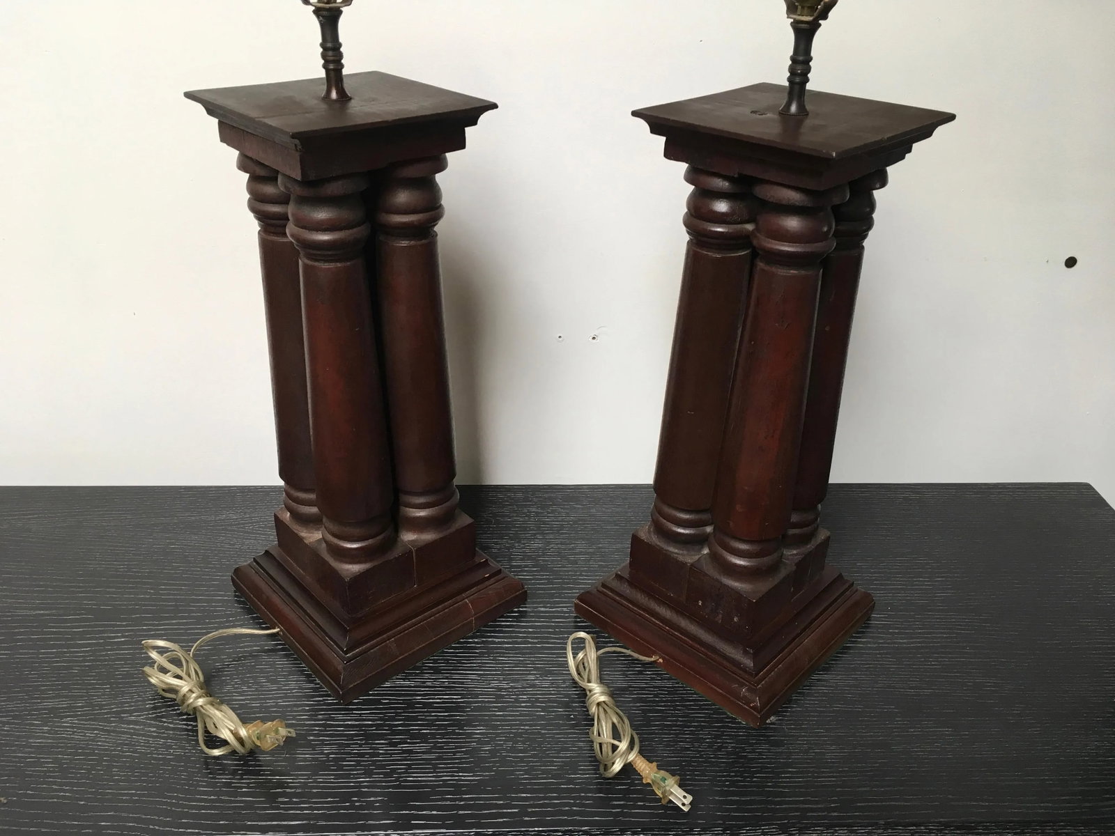 Early 20th Century Antique Wooden Architectural Table Lamps - a Pair - 7