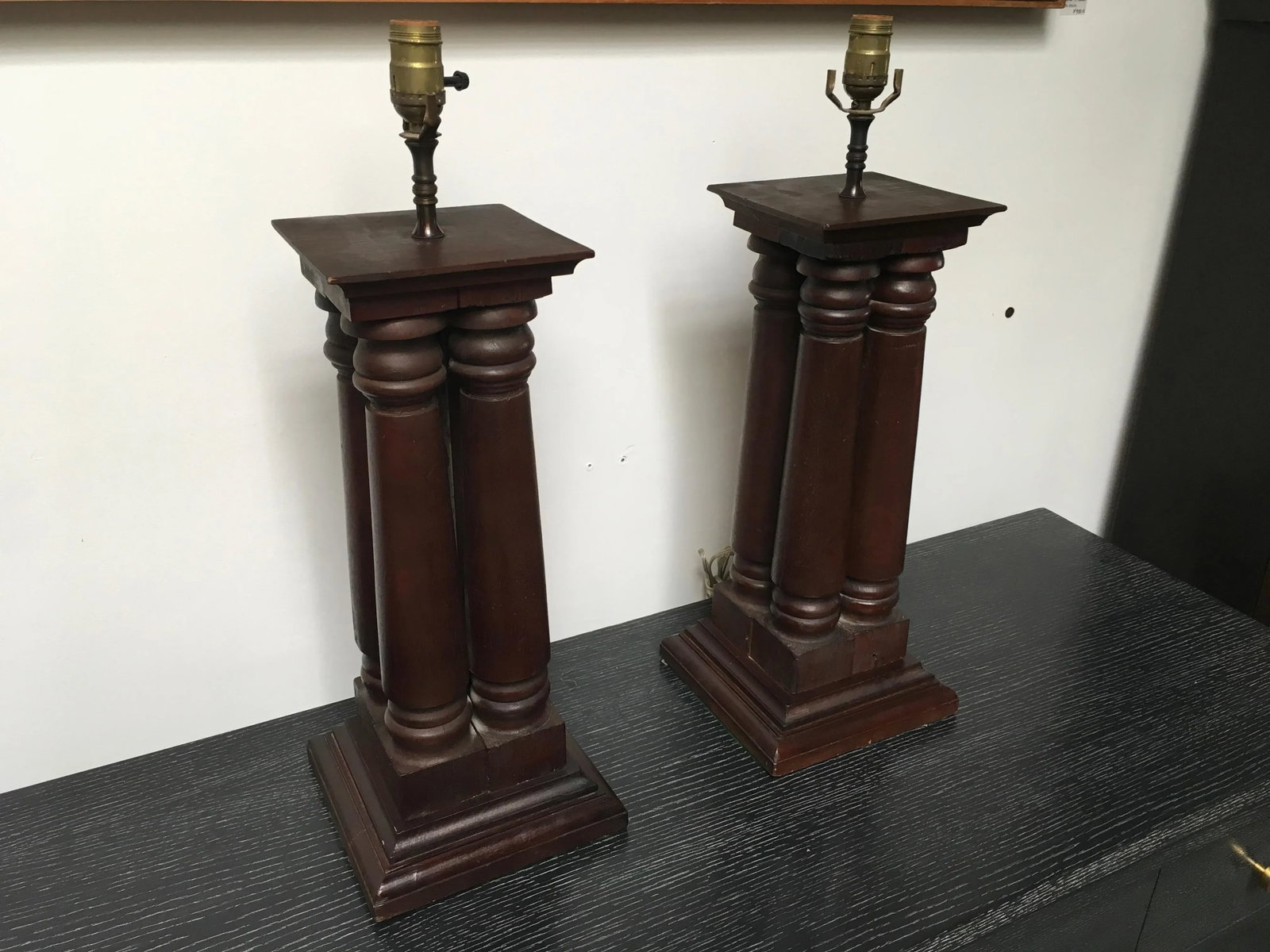 Early 20th Century Antique Wooden Architectural Table Lamps - a Pair - 9