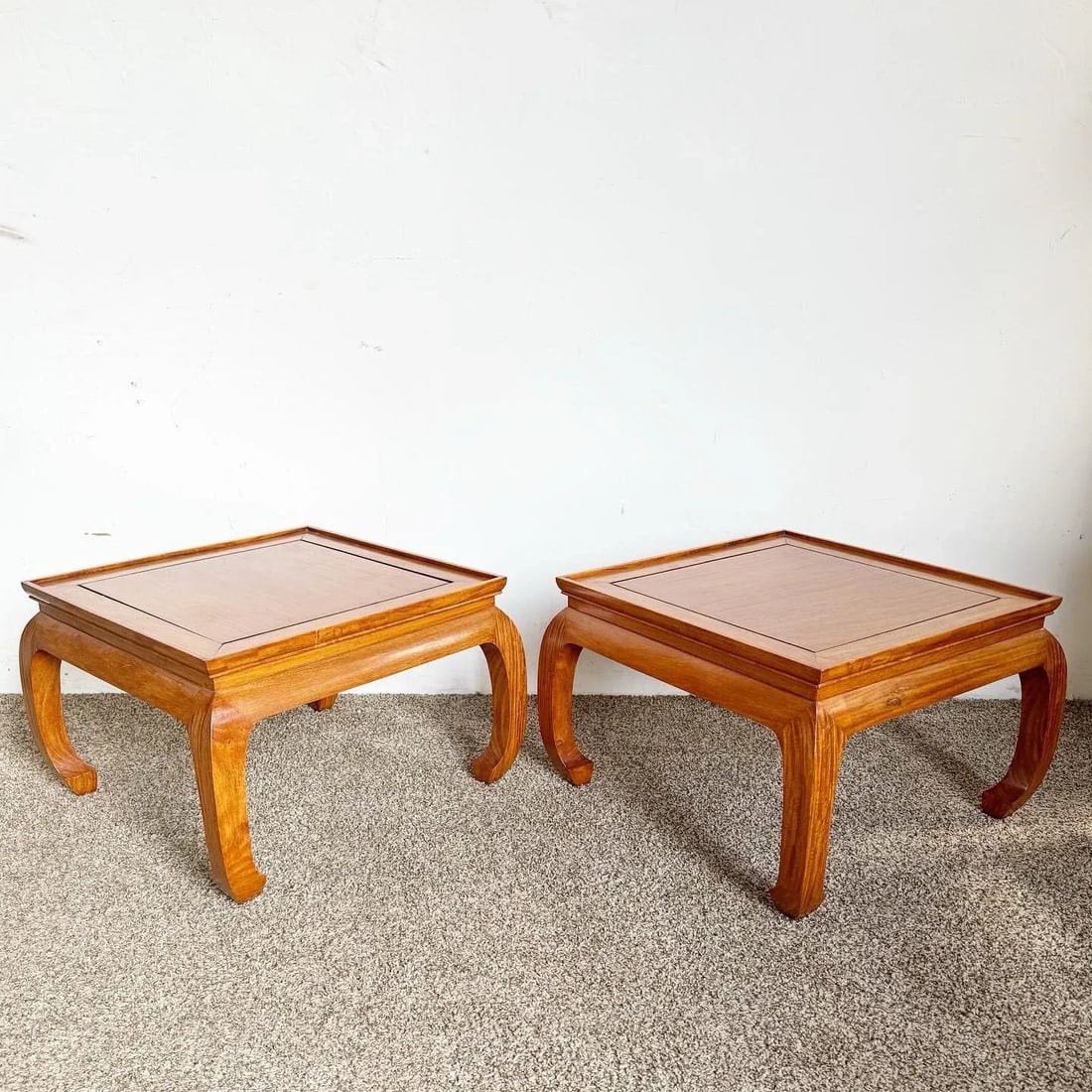 Chinoiserie Ming Style Wooden Side Tables - a Pair - 6
