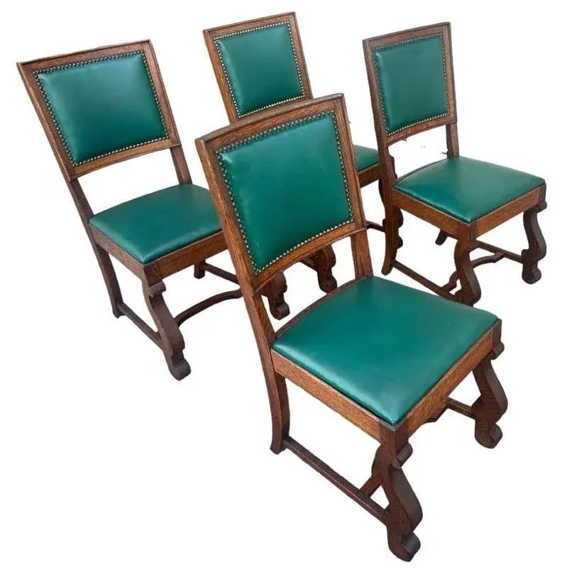 Antique Oak Hacienda Style Chairs - Set of 4 - 5