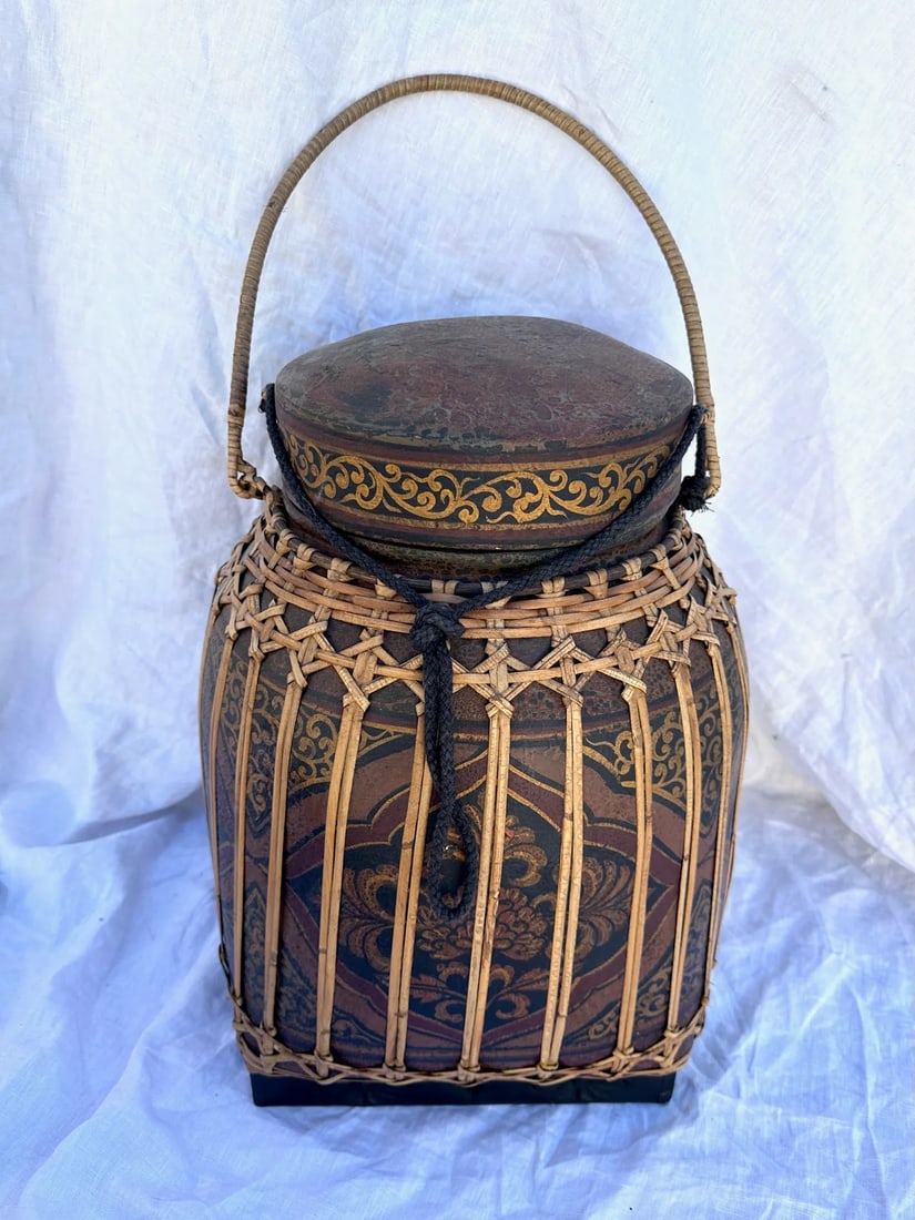 Vintage Thai Bamboo Rice Basket/Box - 6