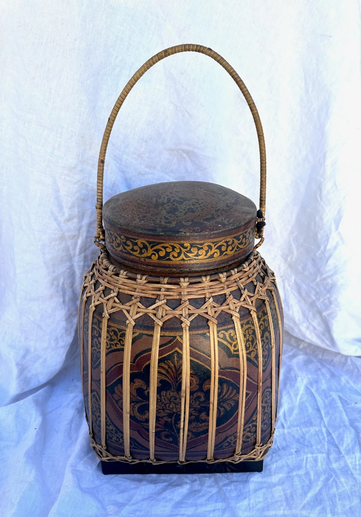 Vintage Thai Bamboo Rice Basket/Box - 9