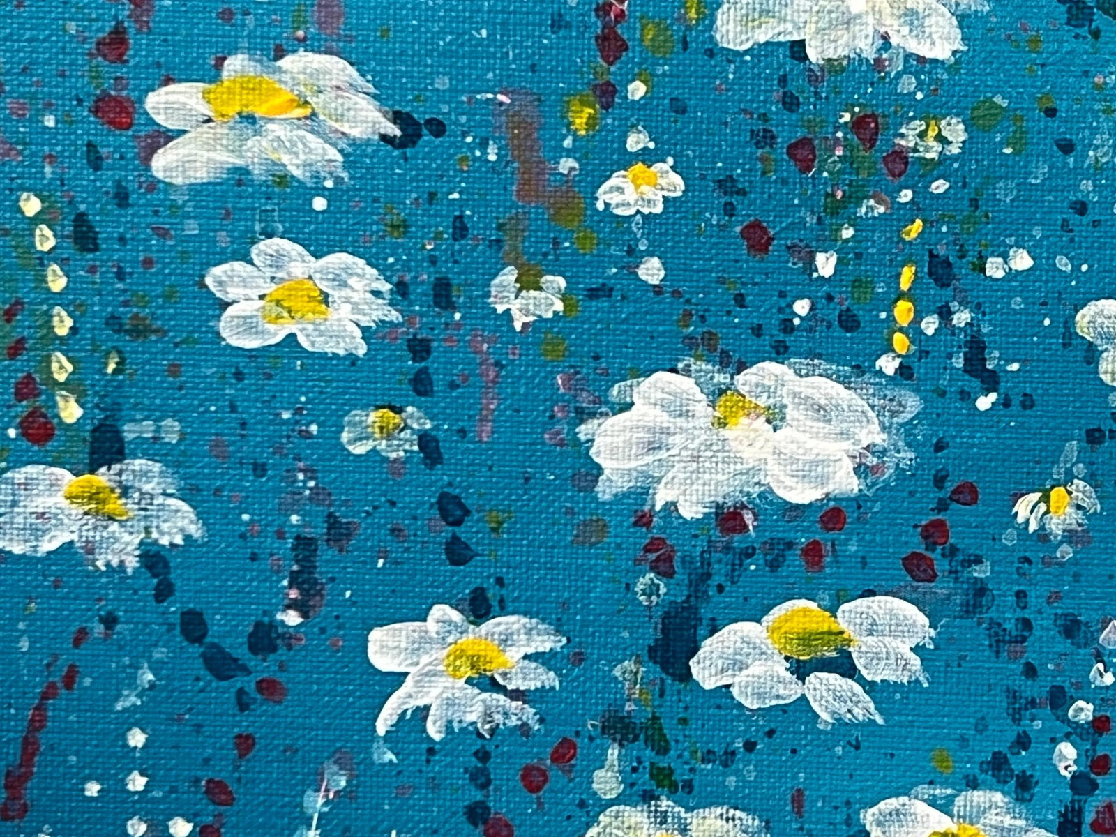 Angela Wakefield Abstract White Daisy Flowers on Turquoise Background by Contemporary Artist, 2023 - 10