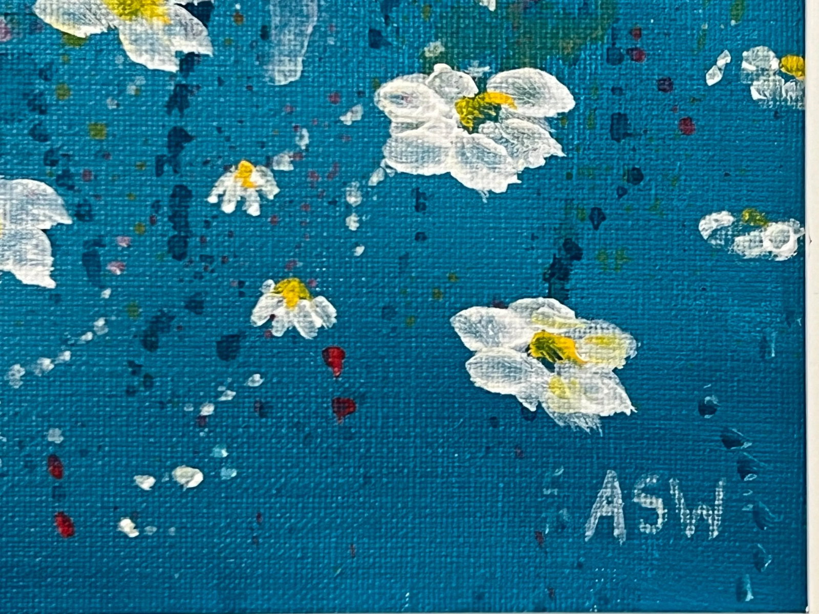 Angela Wakefield Abstract White Daisy Flowers on Turquoise Background by Contemporary Artist, 2023 - 12