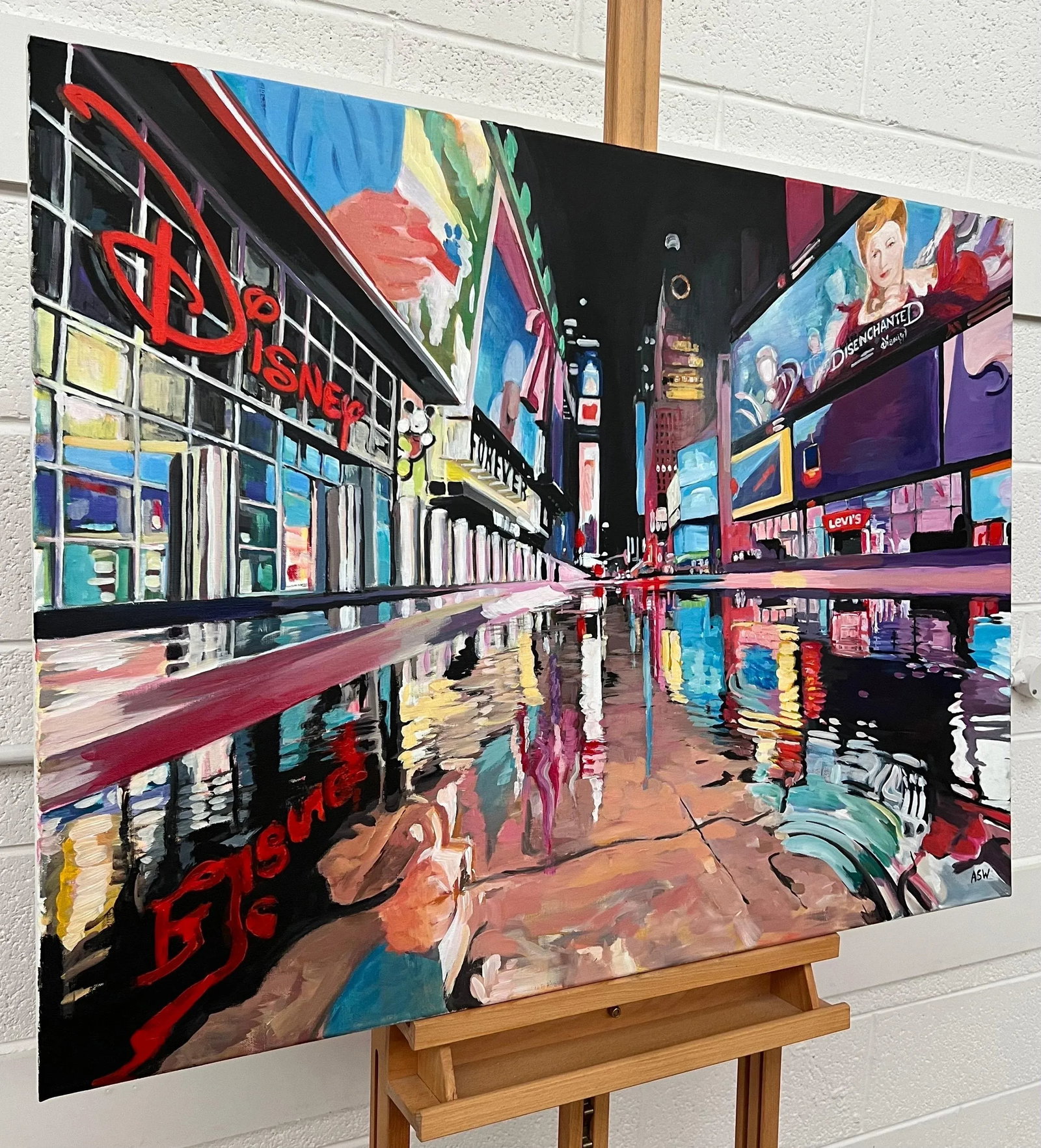 Painting of Times Square New York City Reflections After the Rain II - Unique Original Art by Britis - 5