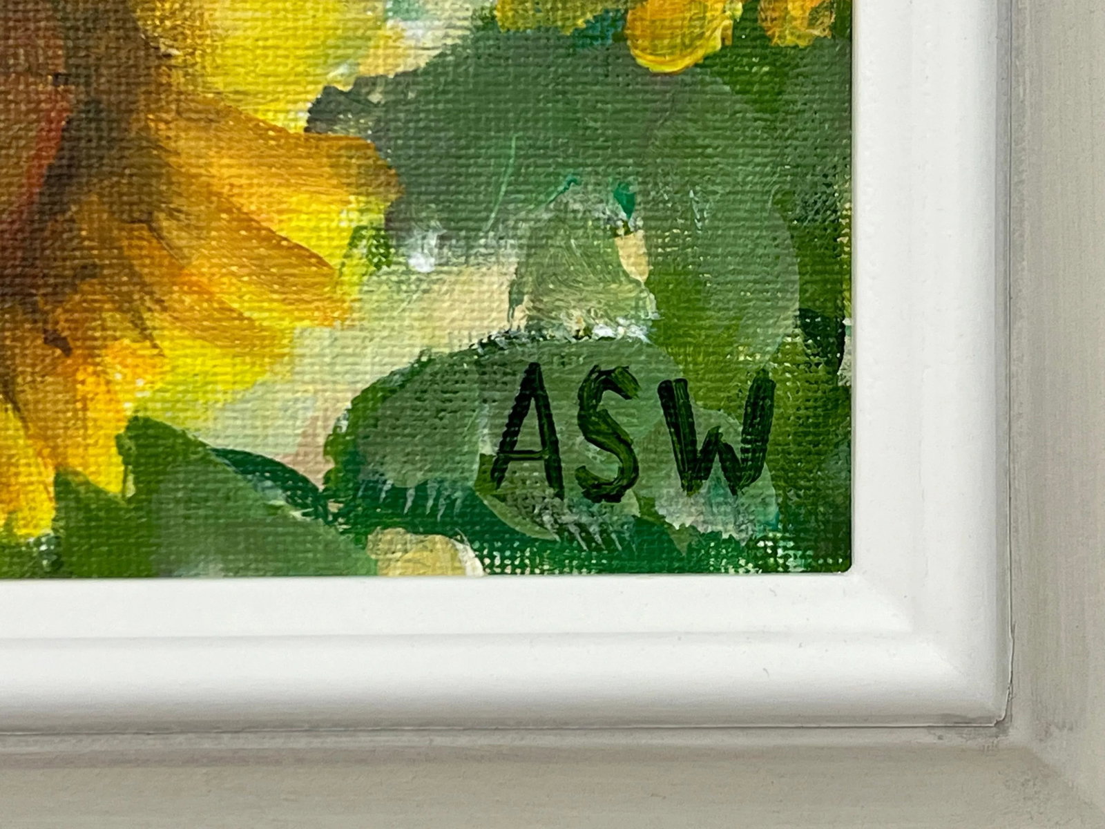 Angela Wakefield Golden Yellow Sunflowers Study on Green Background by Contemporary Artist, 2023 - 12