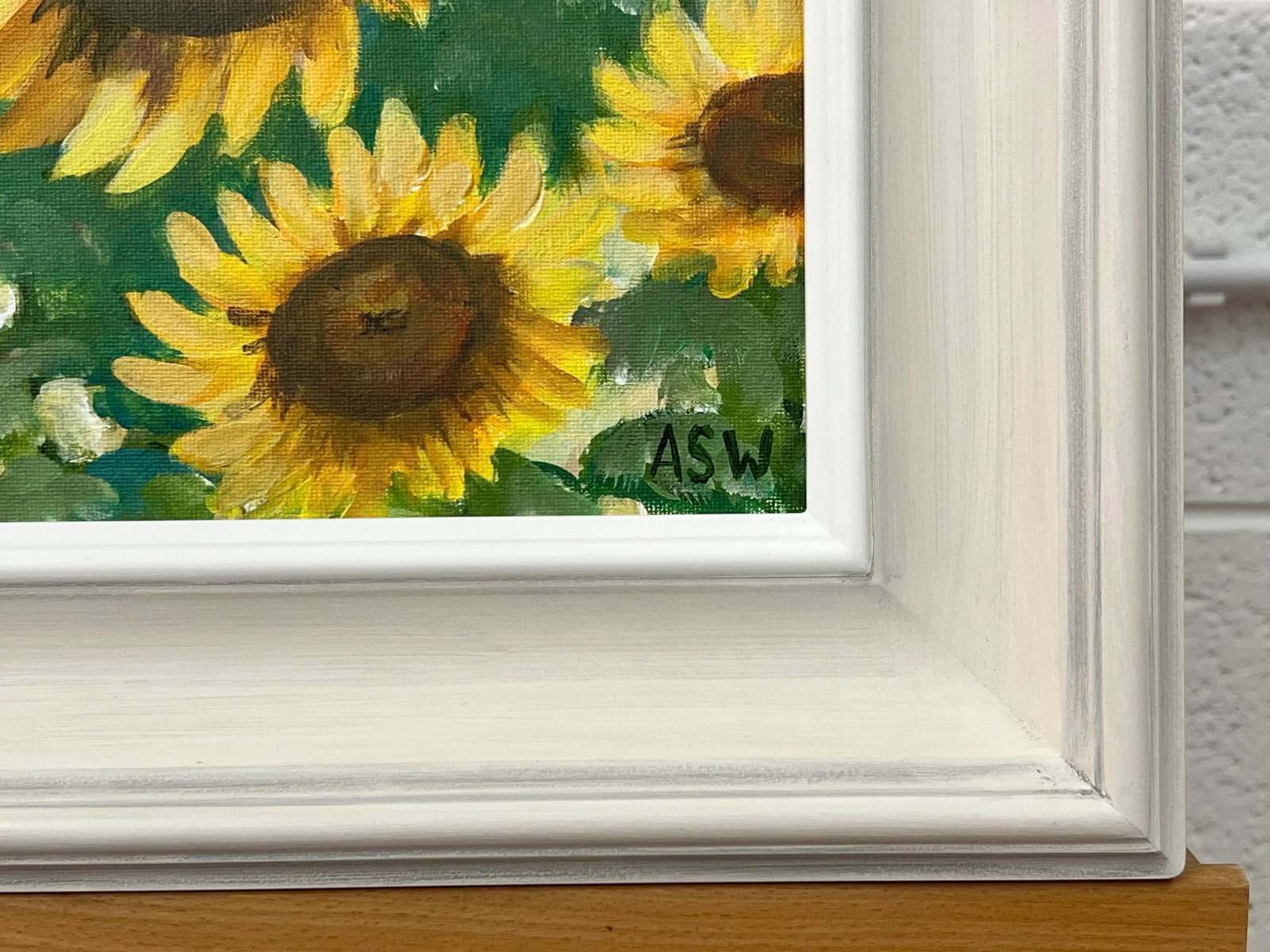 Angela Wakefield Golden Yellow Sunflowers Study on Green Background by Contemporary Artist, 2023 - 5