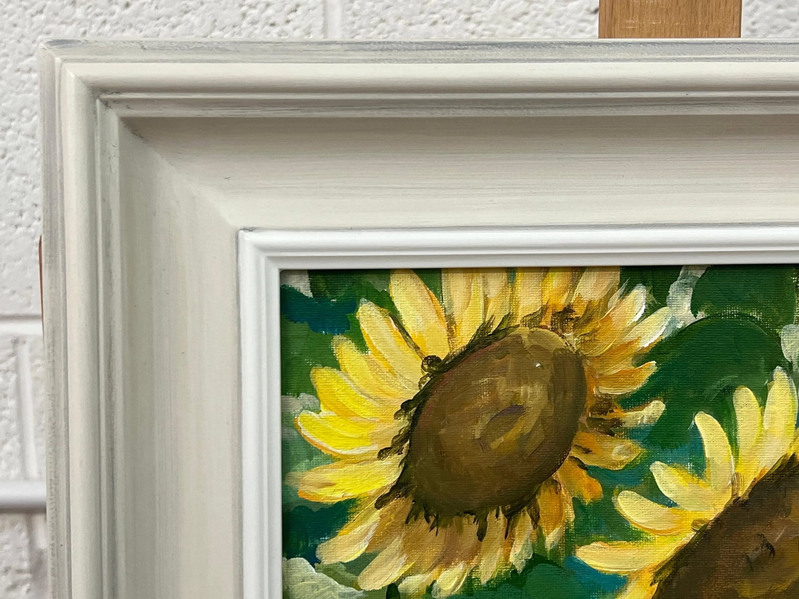 Angela Wakefield Golden Yellow Sunflowers Study on Green Background by Contemporary Artist, 2023 - 6