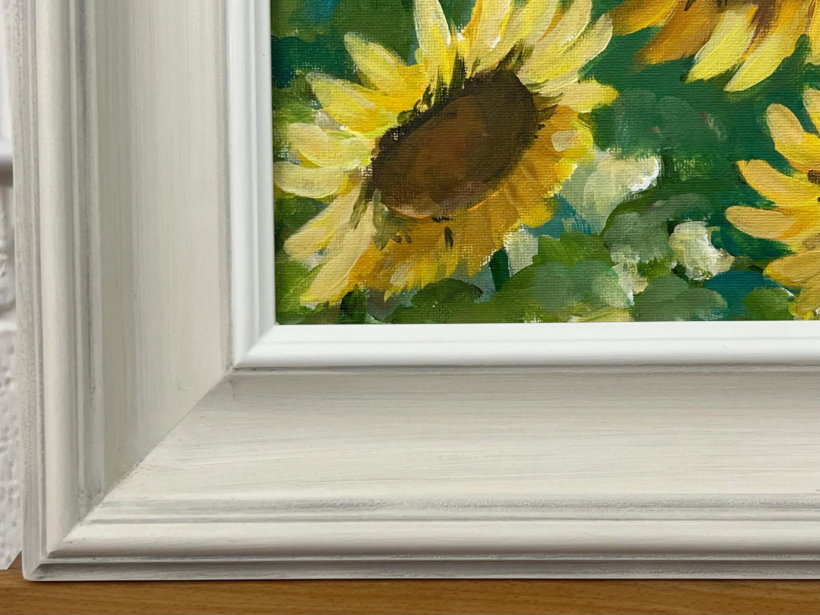 Angela Wakefield Golden Yellow Sunflowers Study on Green Background by Contemporary Artist, 2023 - 8