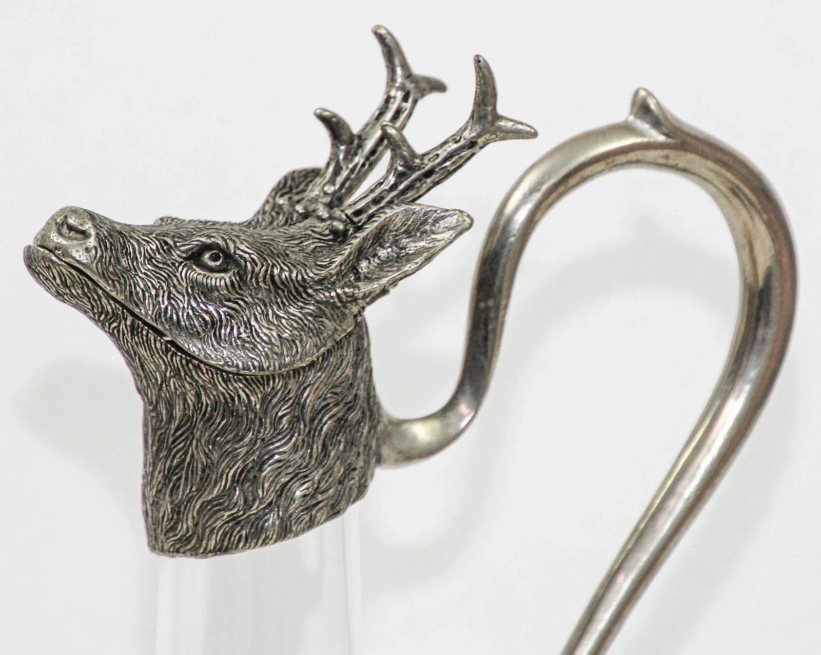 Set of 6 Silver Stirrup Cups Goblets Animal Heads With Wine Decanter Italy 1970s - 2