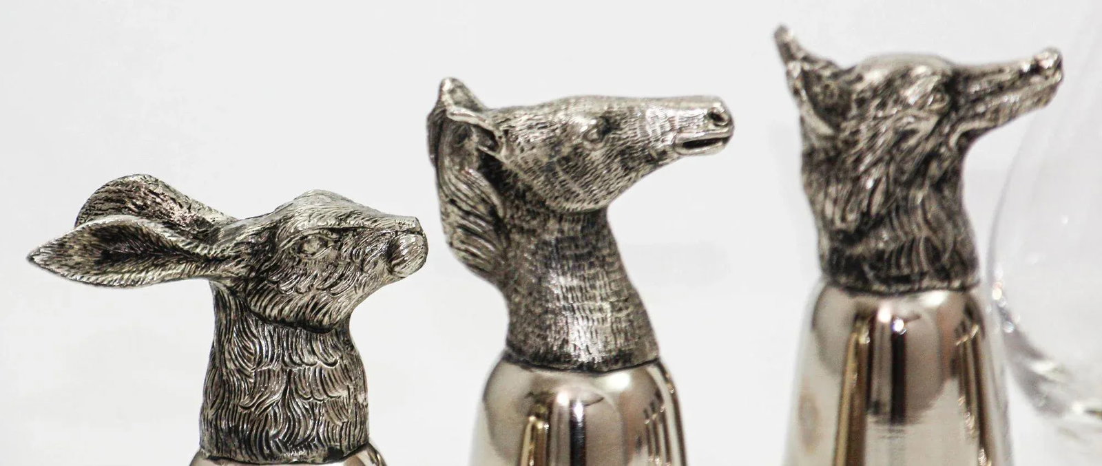 Set of 6 Silver Stirrup Cups Goblets Animal Heads With Wine Decanter Italy 1970s - 3