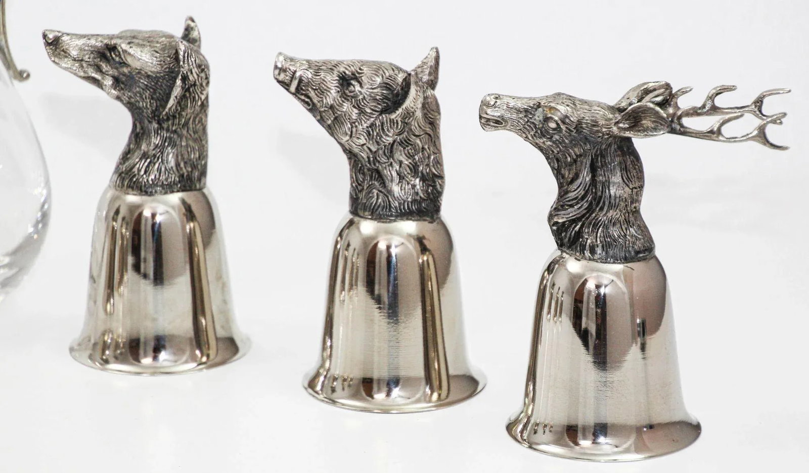Set of 6 Silver Stirrup Cups Goblets Animal Heads With Wine Decanter Italy 1970s - 4