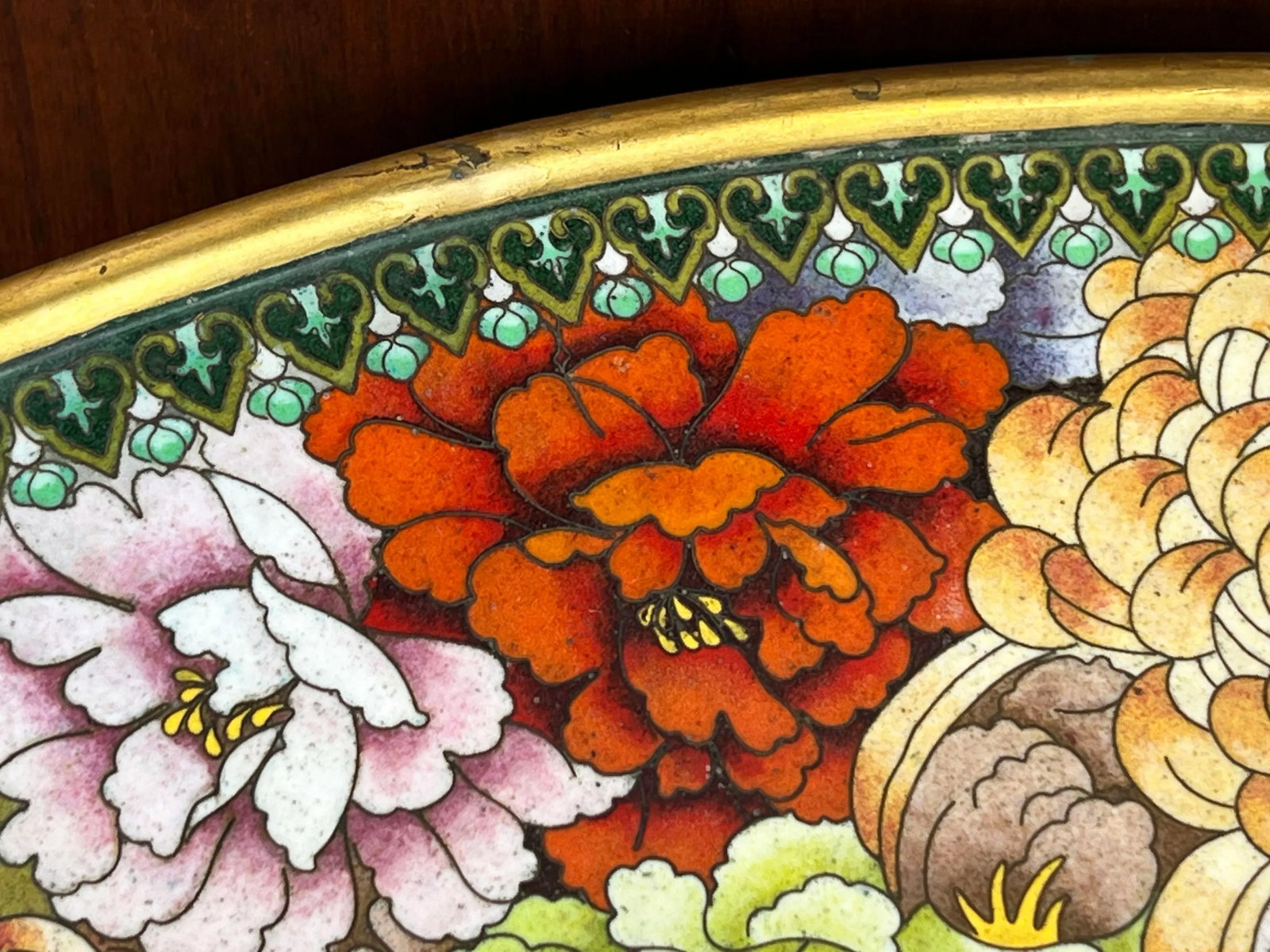 Monumental Antique 1920's Chinese Imperial Cloisonne Serving Tray / Charger - 10
