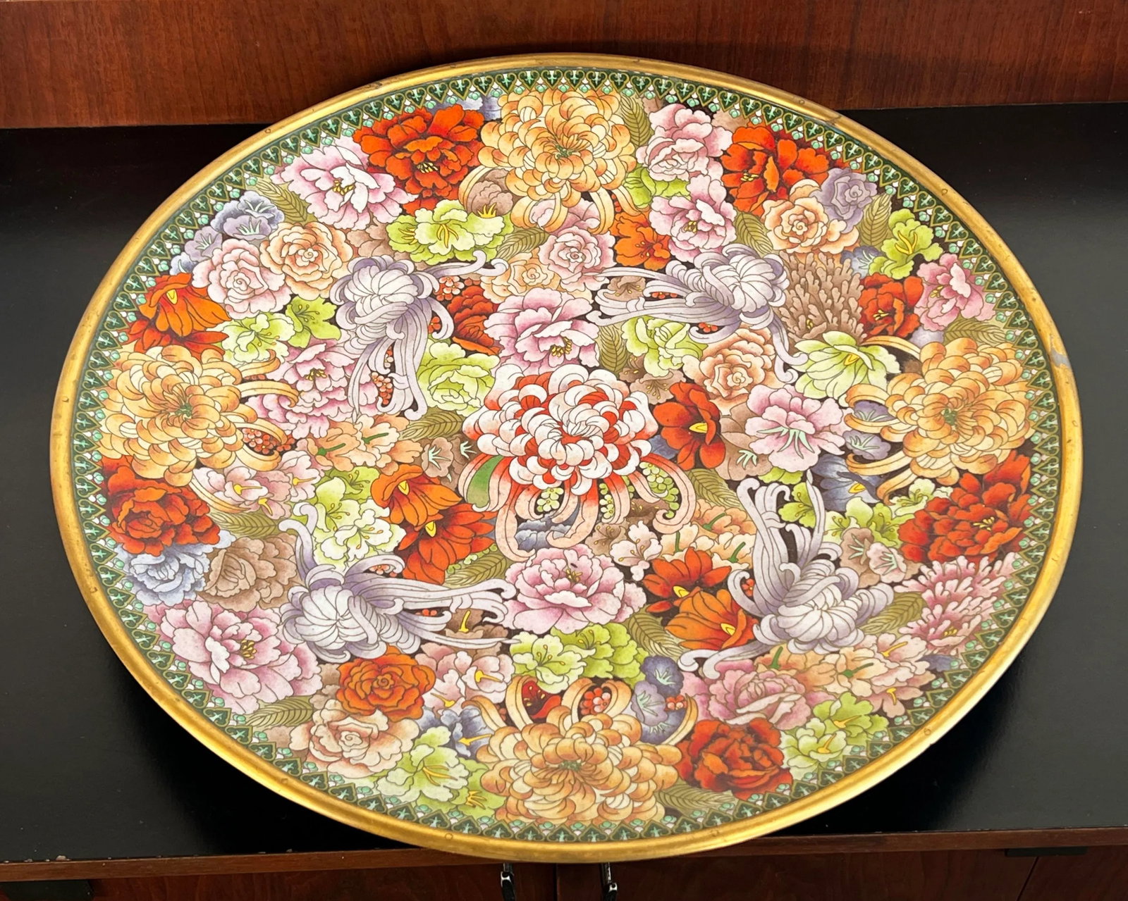 Monumental Antique 1920's Chinese Imperial Cloisonne Serving Tray / Charger - 4