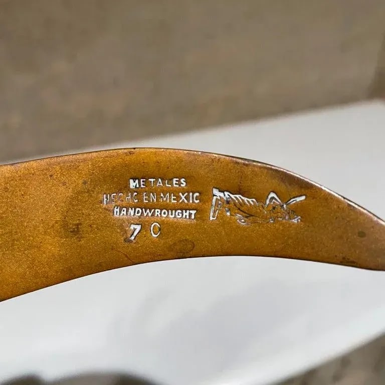 1970s Handwrought Parrot Dish Metal Stone Style Los Castillo Mexico - 5