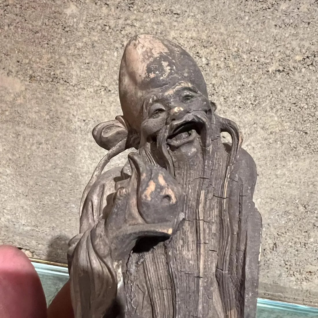 Asian Hand Carved Wood Sculpture Star of Longevity ShÃ²u XÄ«ng - 11