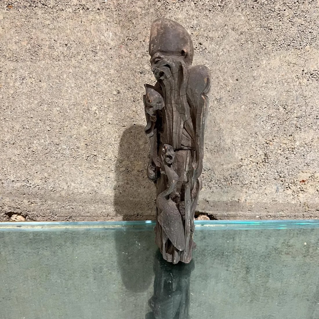 Asian Hand Carved Wood Sculpture Star of Longevity ShÃ²u XÄ«ng - 12