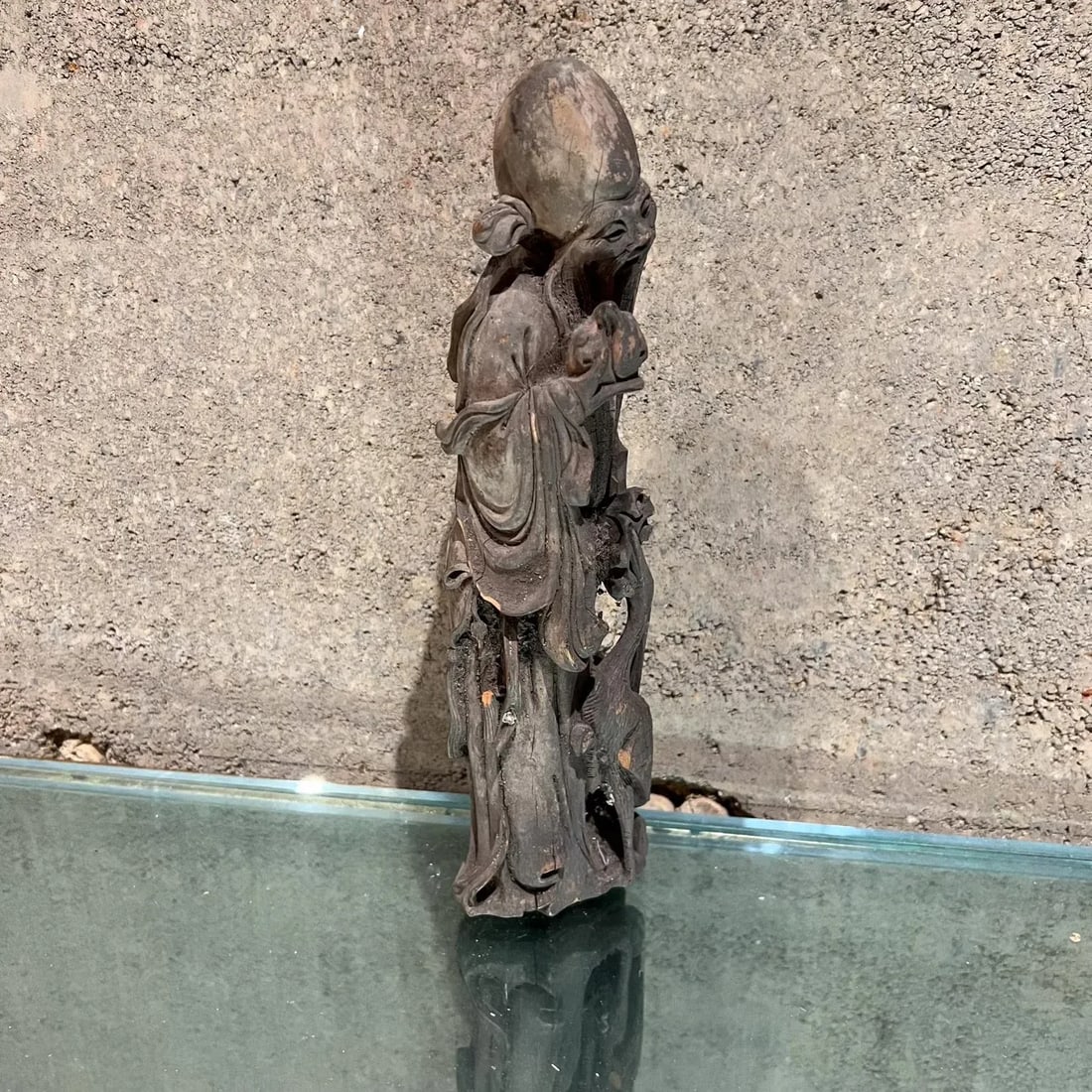 Asian Hand Carved Wood Sculpture Star of Longevity ShÃ²u XÄ«ng - 2