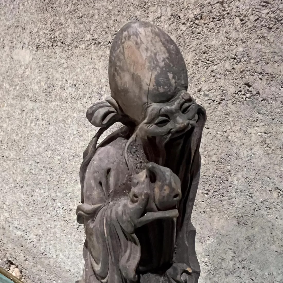 Asian Hand Carved Wood Sculpture Star of Longevity ShÃ²u XÄ«ng - 3
