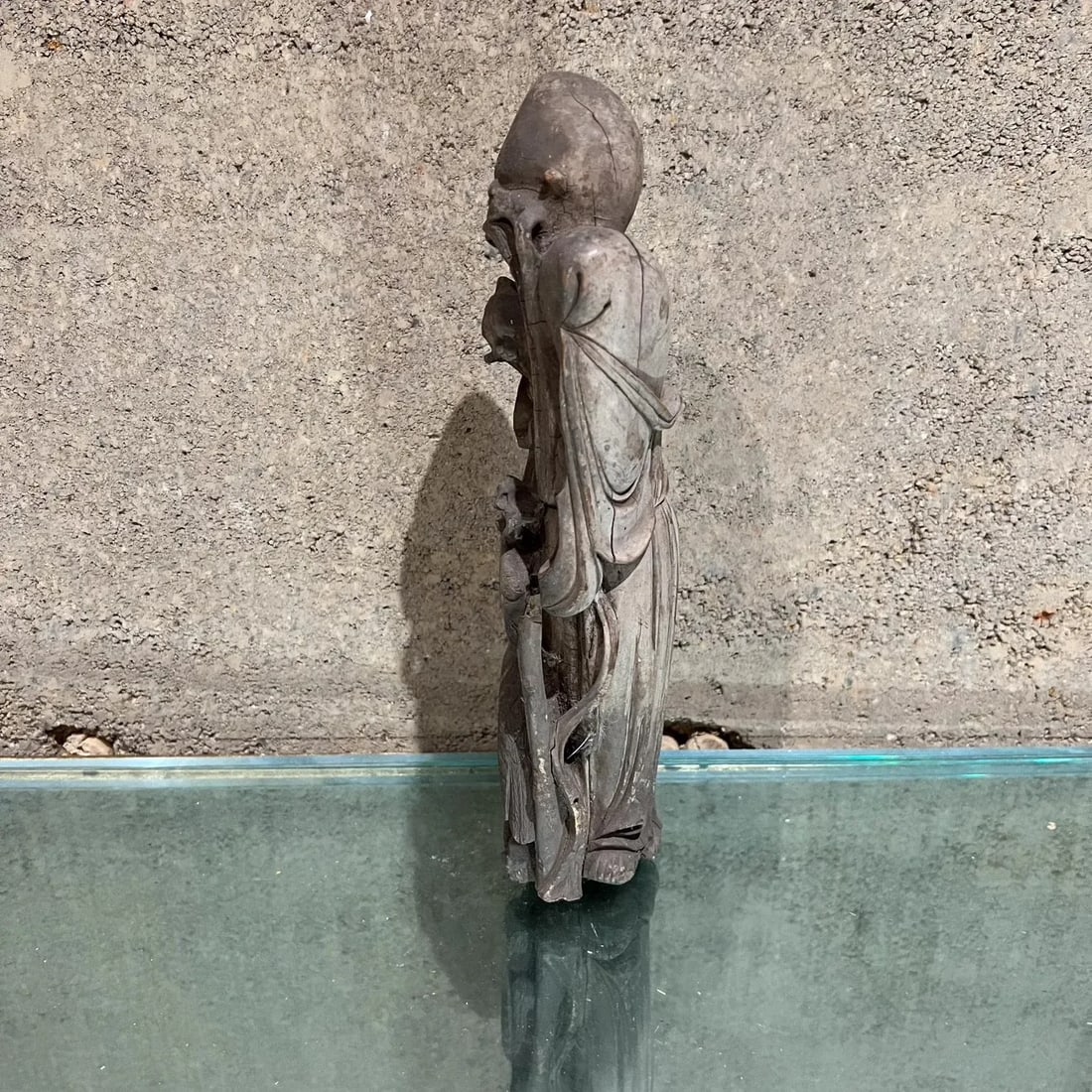 Asian Hand Carved Wood Sculpture Star of Longevity ShÃ²u XÄ«ng - 5