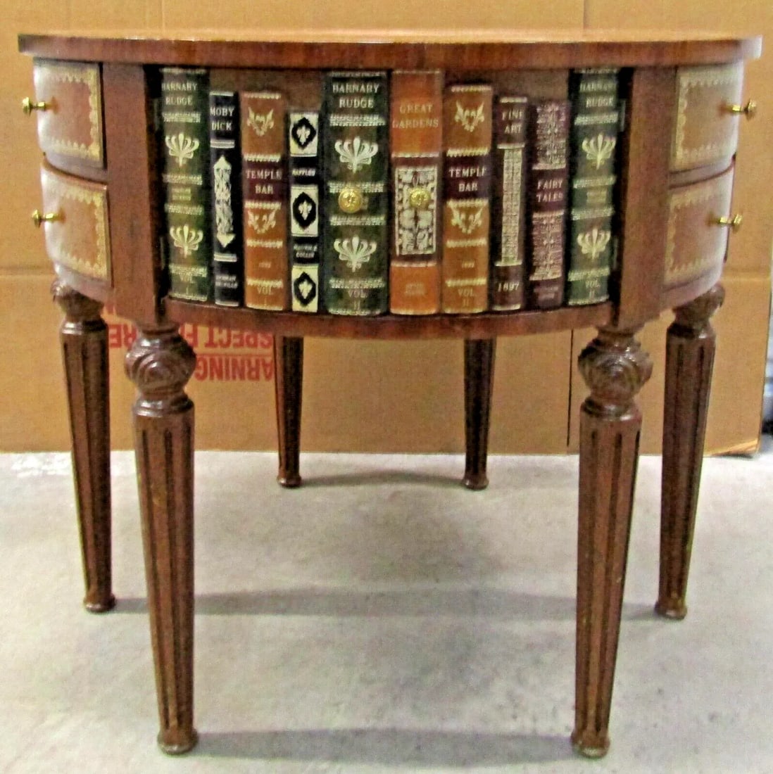 1950s Vintage Maitland Smith Signature Tromp l'Oeil Center Drum Table Tooled Leather - 3