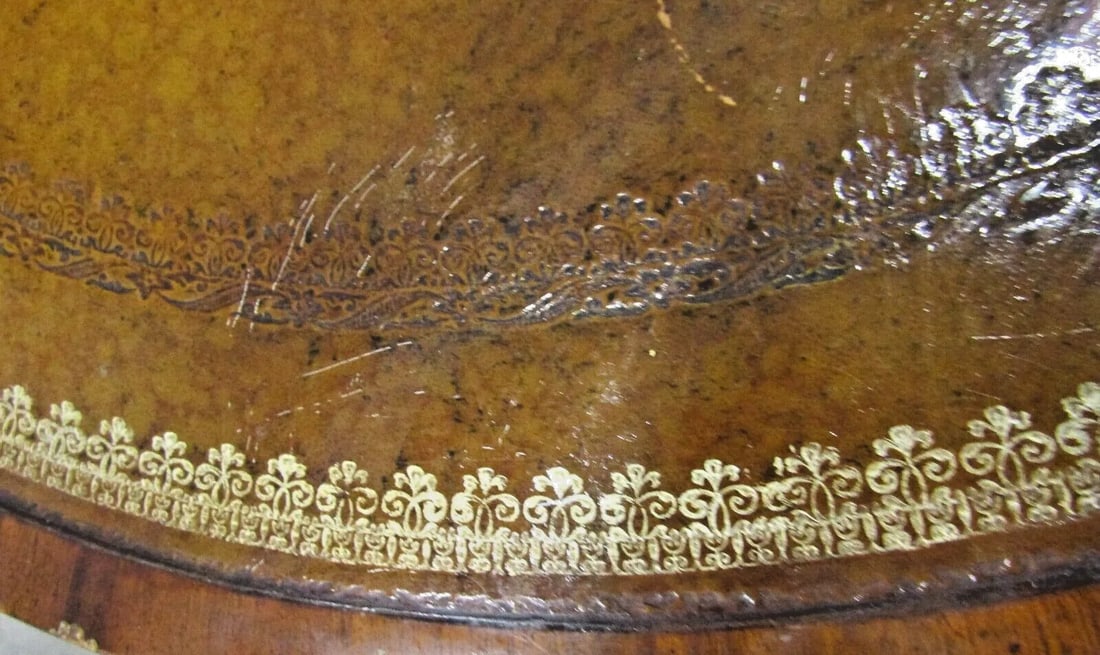 1950s Vintage Maitland Smith Signature Tromp l'Oeil Center Drum Table Tooled Leather - 9