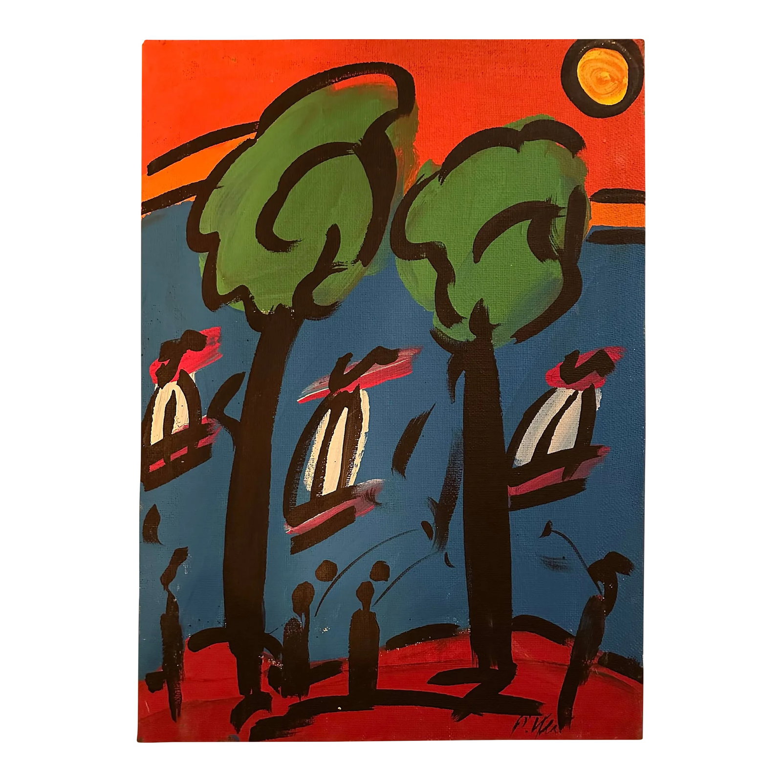 Peter Keil Original Painting - Sailboats: Peter Keil is a German artist who focuses primarily on abstract expressionism. Keil painted with some of the greats, including Joan Miró, Pablo Picasso, and Andy Warhol, to name a few. This is a