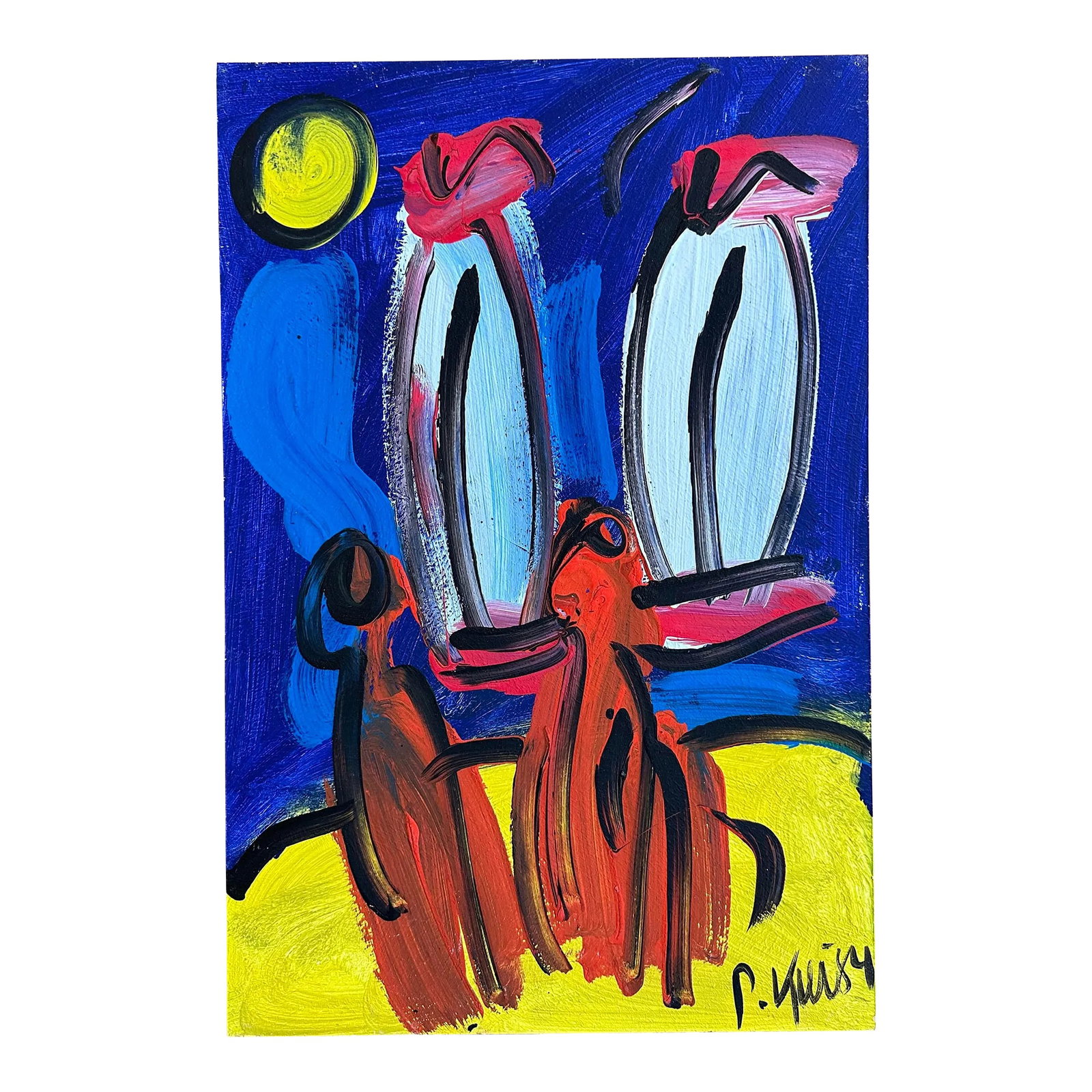 Sailboats, Peter Keil, 1984: Peter Keil is a German artist who focuses primarily on abstract expressionism. Keil painted with some of the greats, including Joan Miró, Pablo Picasso, and Andy Warhol, to name a few. This is a