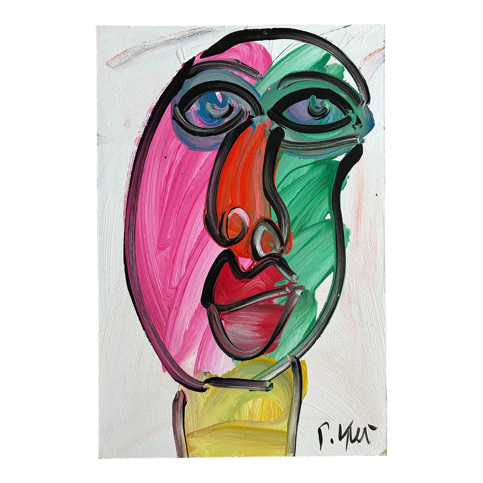 Original Peter Keil Painting - Abstract Portrait: Peter Keil is a German artist who focuses primarily on abstract expressionism. Keil painted with some of the greats, including Joan Miró, Pablo Picasso, and Andy Warhol, to name a few. This is a