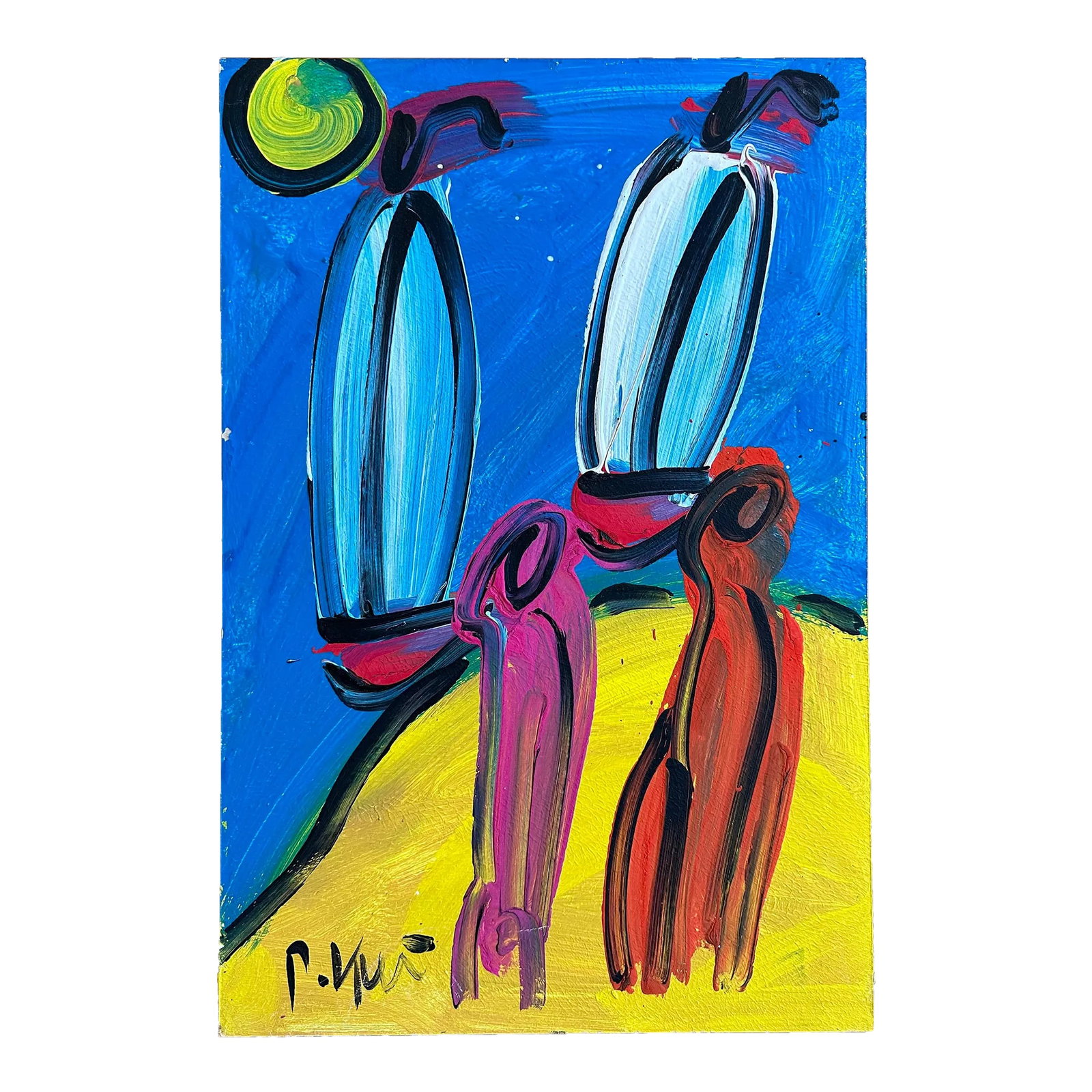 Original Peter Keil Painting - Sailboats: Peter Keil is a German artist who focuses primarily on abstract expressionism. Keil painted with some of the greats, including Joan Miró, Pablo Picasso, and Andy Warhol, to name a few. This is a