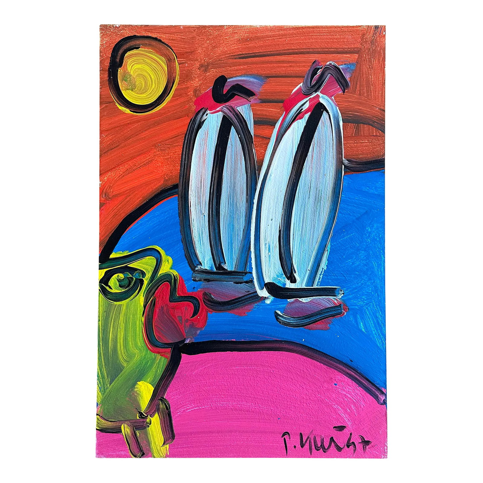 Sailboats, Peter Keil, 1997: Peter Keil is a German artist who focuses primarily on abstract expressionism. Keil painted with some of the greats, including Joan Miró, Pablo Picasso, and Andy Warhol, to name a few. This is a