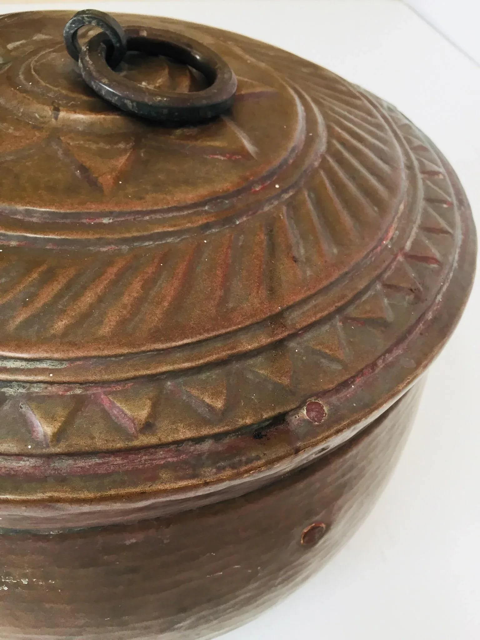 Early 20th Century Antique Decorative Round Copper Box - 11