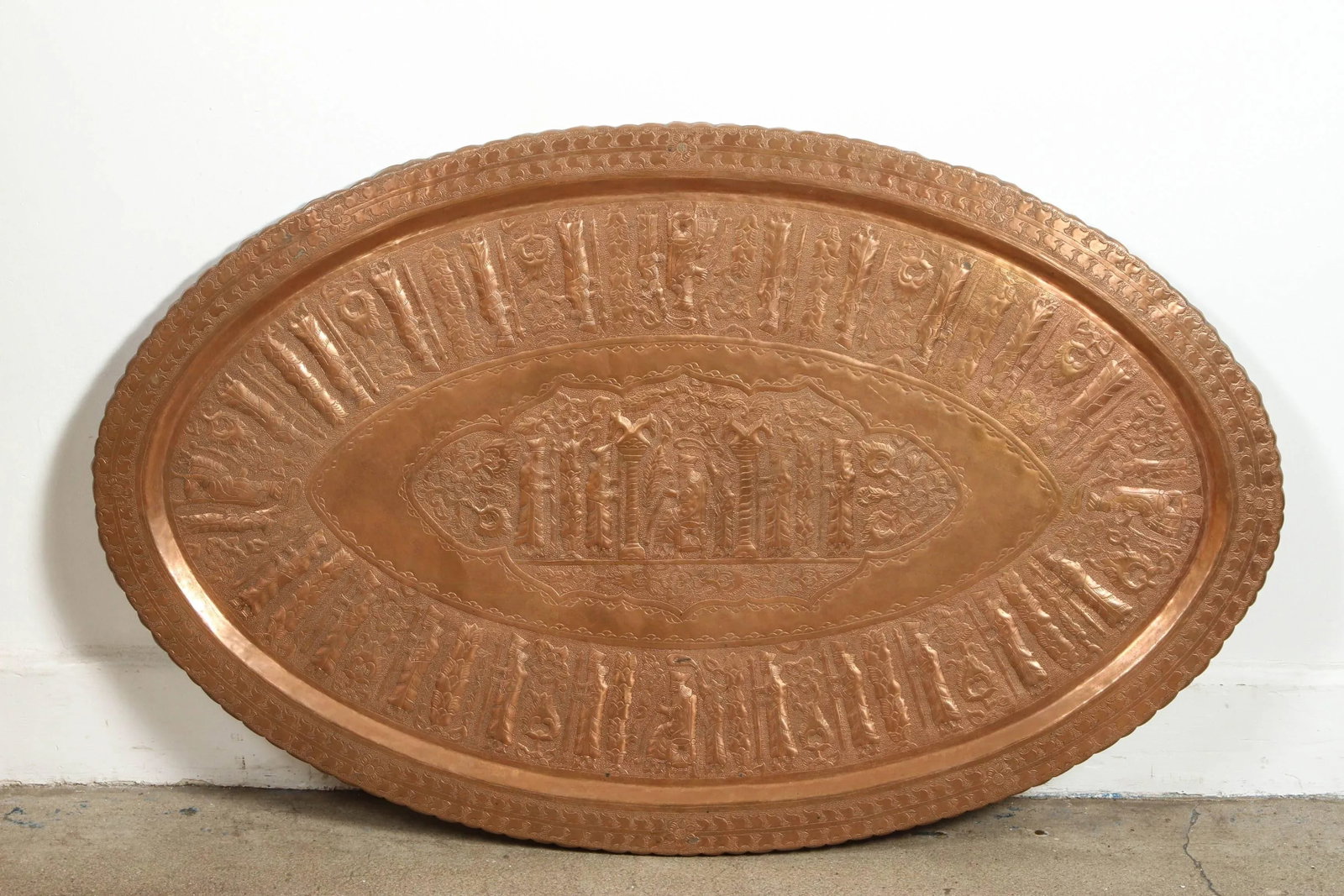 Large Persian Oval Decorative Copper Tray - 8