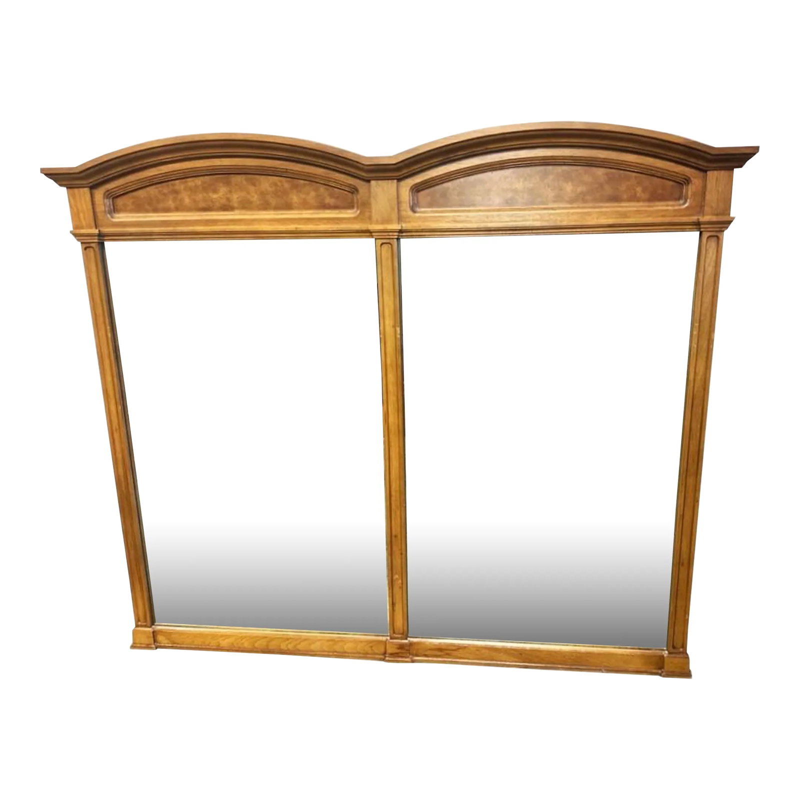 Thomasville Spanish Revival Pecan Wood and Burlwood Large Mirror Made in 1964: Superbly crafted large wall mirror made in 1964 by Thomasville. Solid and made to last for centuries. The matching headboard, nightstands or side tables, credenza and armoire are also for sale in the 