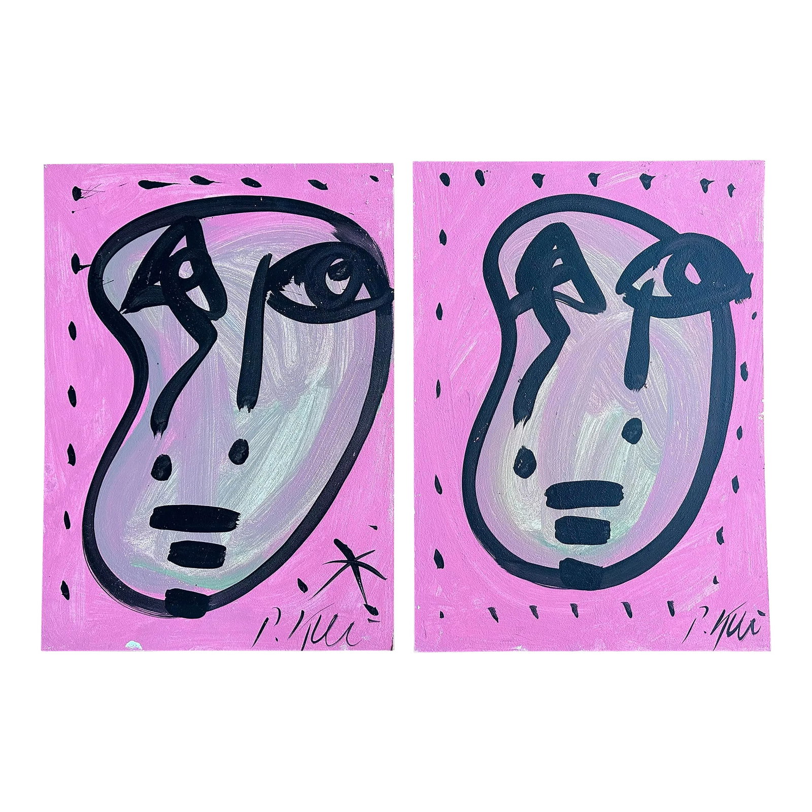 Set of 2 Original Peter Keil Paintings: Peter Keil is a German artist who focuses primarily on abstract expressionism. Keil painted with some of the greats, including Joan Miró, Pablo Picasso, and Andy Warhol, to name a few. This is a