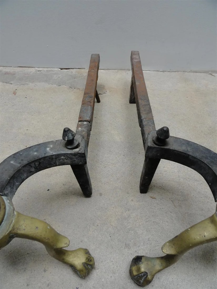 Chippendale 19th Century Brass Andirons With Ball & Claw Feet and Acorn Finials – American - 6