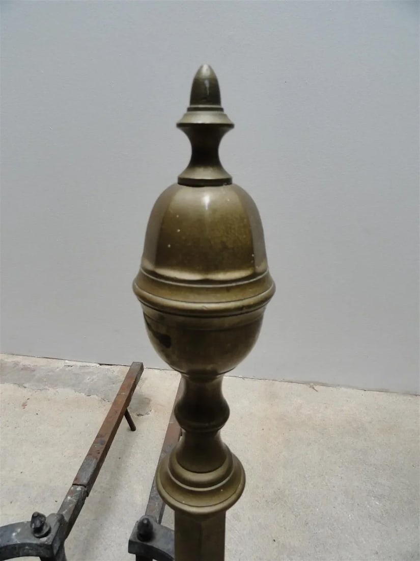 Chippendale 19th Century Brass Andirons With Ball & Claw Feet and Acorn Finials – American - 8