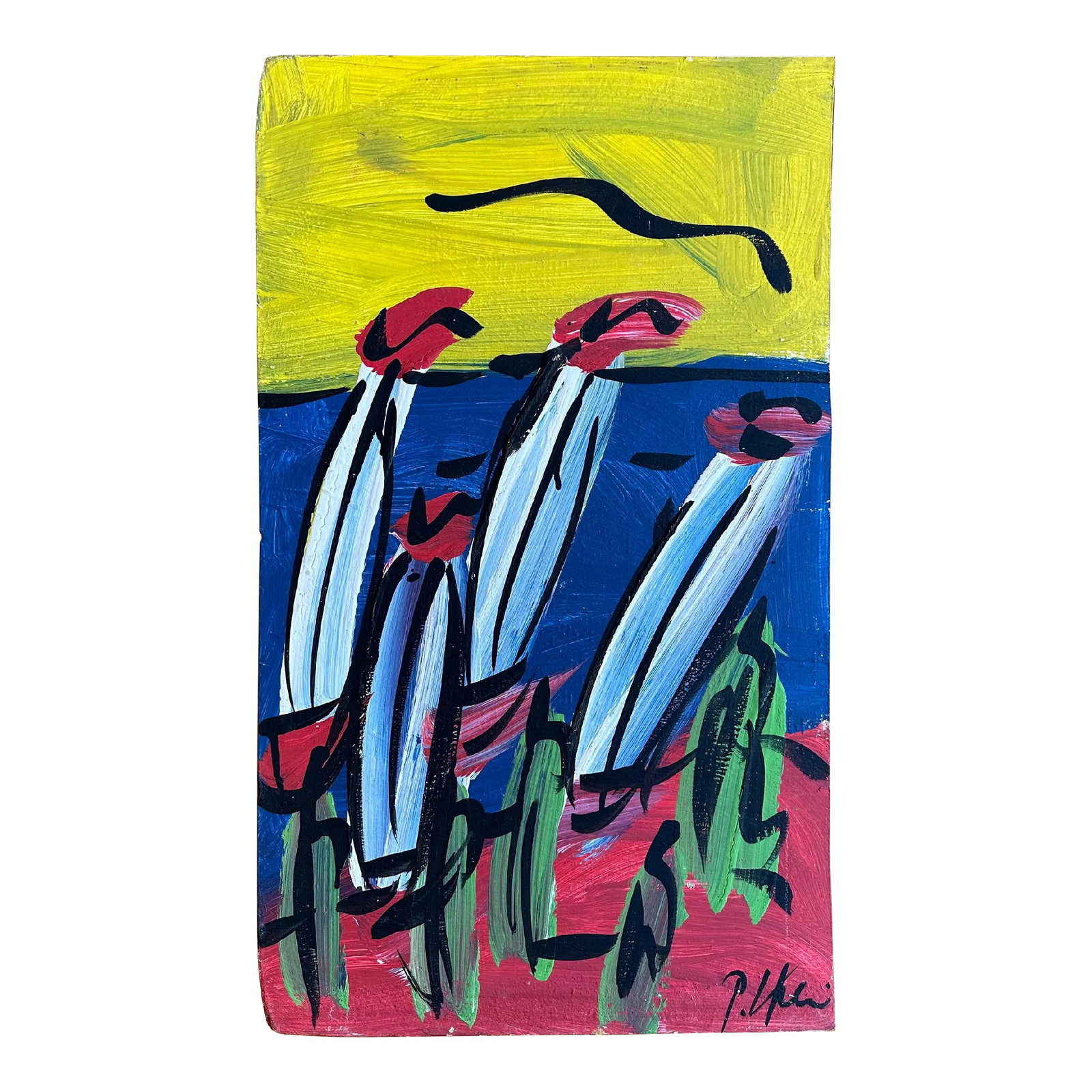 Original Peter Keil Sailboats Painting - Junge Wilde Collection: Peter Keil is a German artist who focuses primarily on abstract expressionism. Keil painted with some of the greats, including Joan Miró, Pablo Picasso, and Andy Warhol, to name a few. This is a