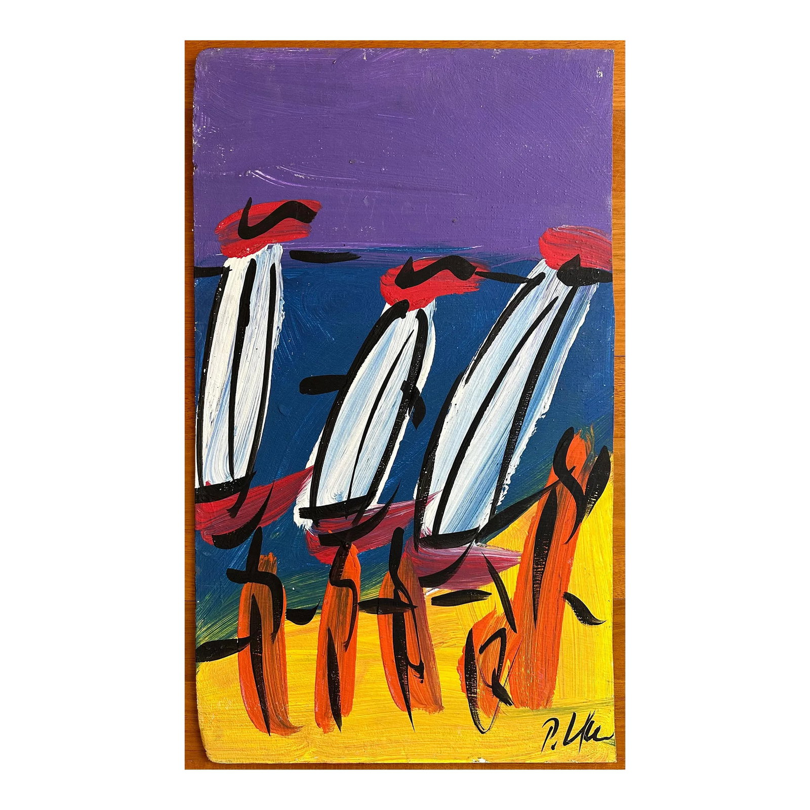 Original Peter Keil Painting - Sailboats: Peter Keil is a German artist who focuses primarily on abstract expressionism. Keil painted with some of the greats, including Joan Miró, Pablo Picasso, and Andy Warhol, to name a few. This is a