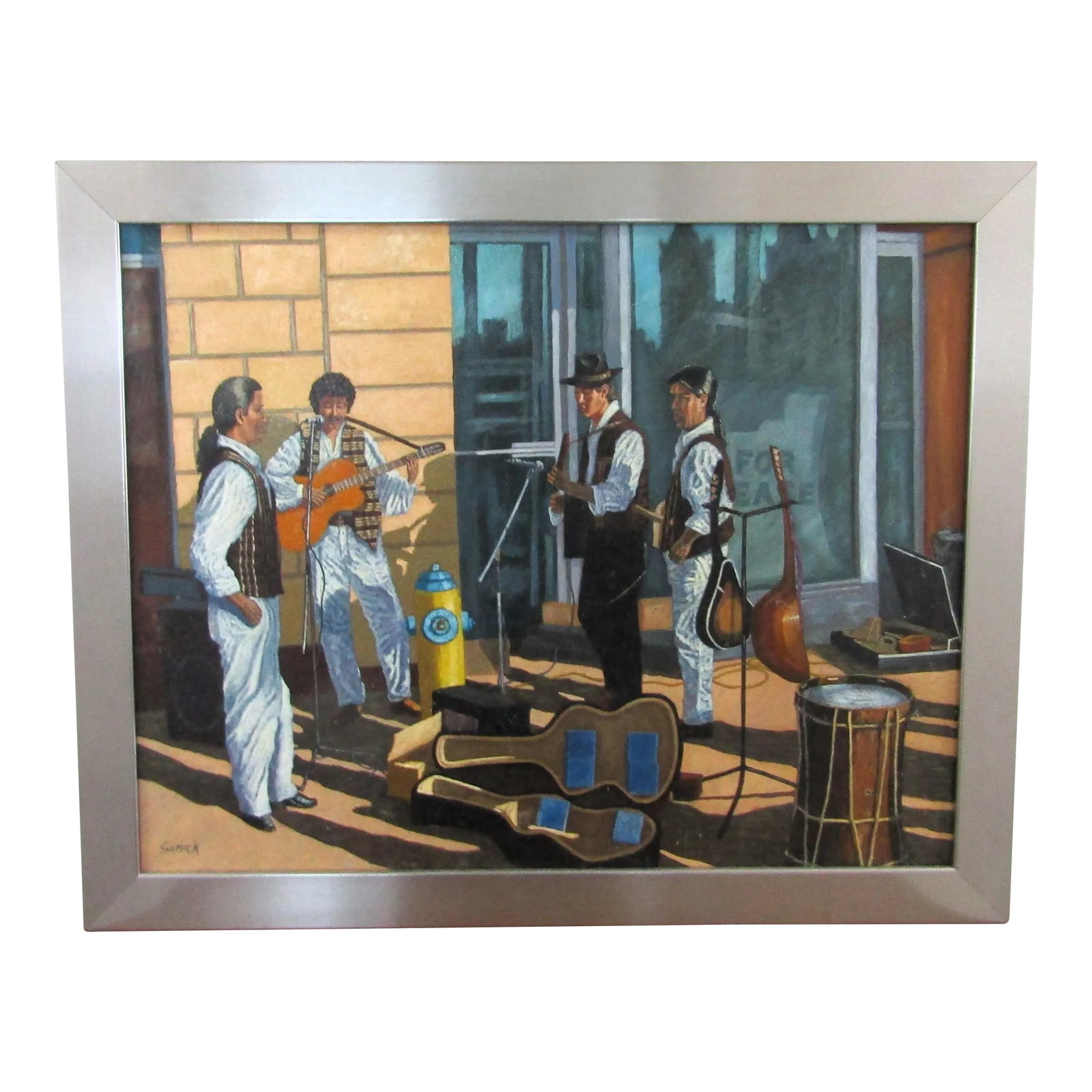 Original Robert Samick "Streetside Musicians Nyc" Oil Painting Framed and Signed: Original Robert Samick "Streetside Musicians NYC" Oil Painting Framed and Signed This painting was purchased from the artist by an individual. You can see it marked as sold on the artist's website. I
