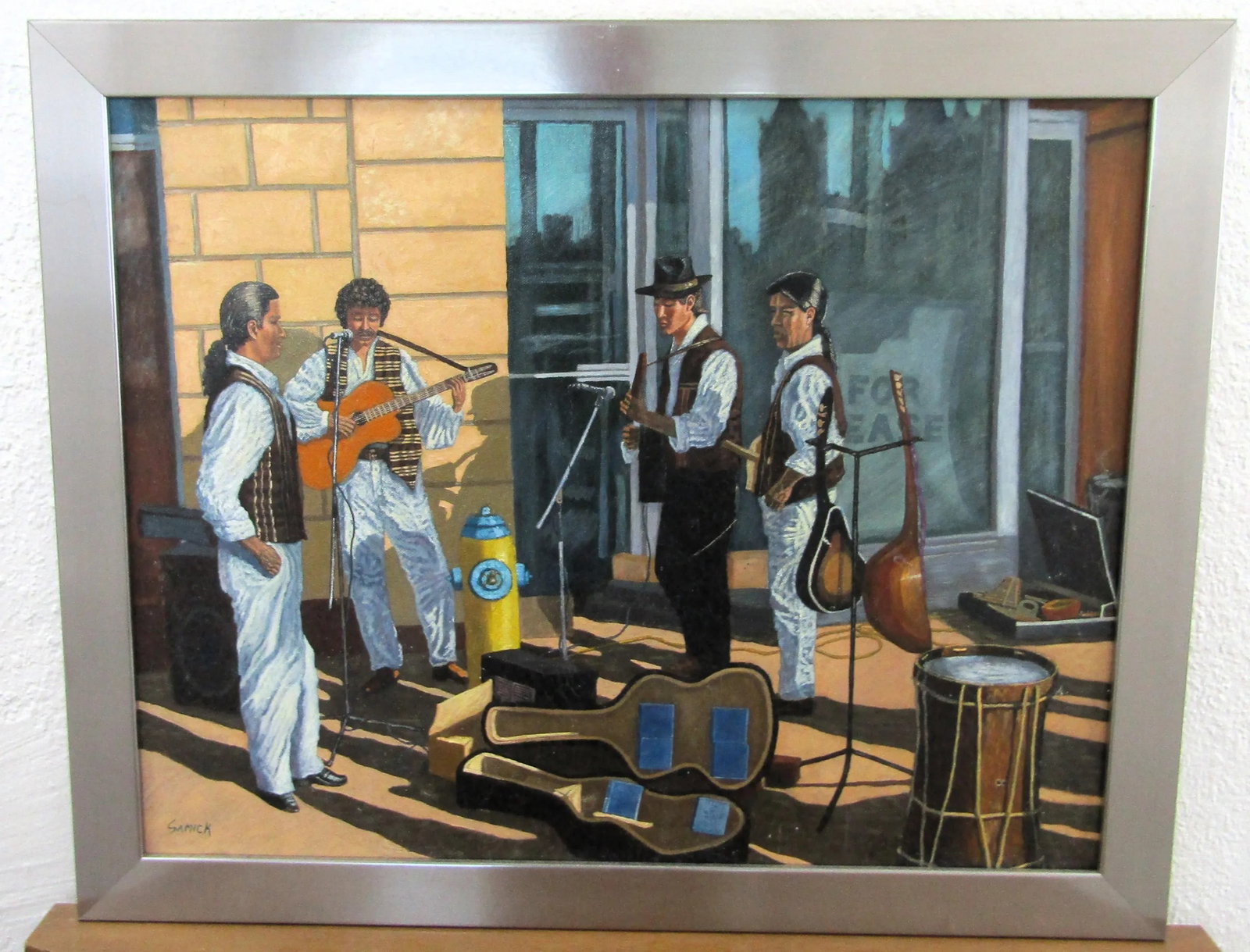 Original Robert Samick "Streetside Musicians Nyc" Oil Painting Framed and Signed - 2