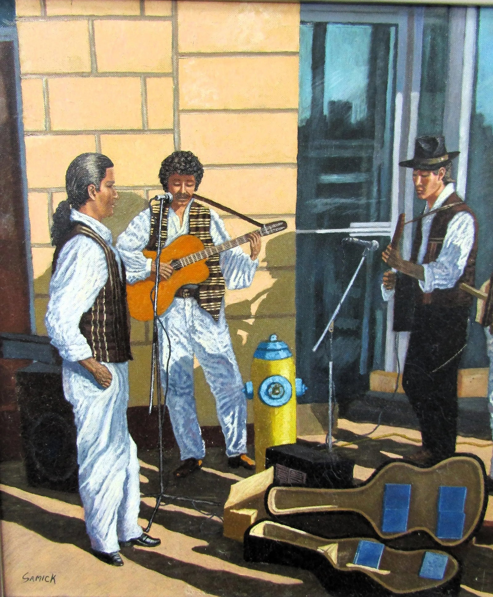 Original Robert Samick "Streetside Musicians Nyc" Oil Painting Framed and Signed - 4