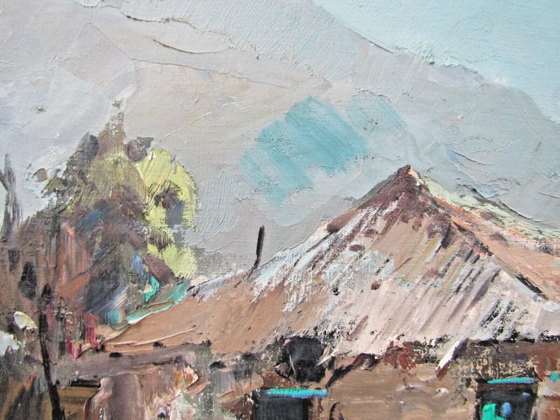 Vintage Durval Pereira Oil Painting Village Church Scene Brazil 47.5 X 23 Signed - 8