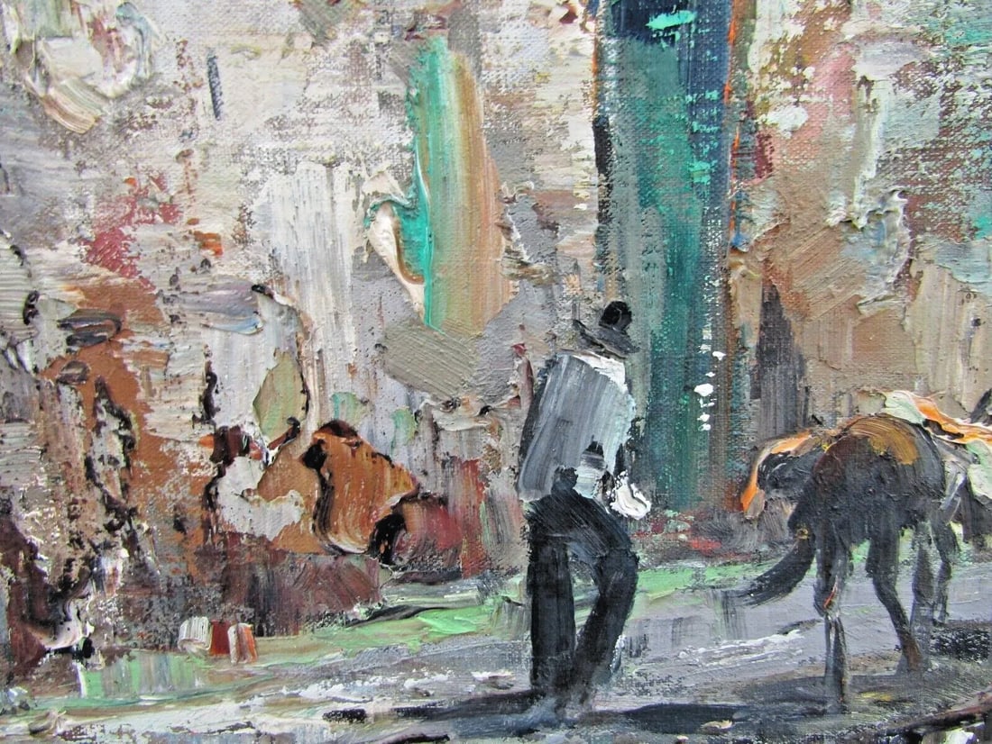 Vintage Durval Pereira Oil Painting Village Church Scene Brazil 47.5 X 23 Signed - 9