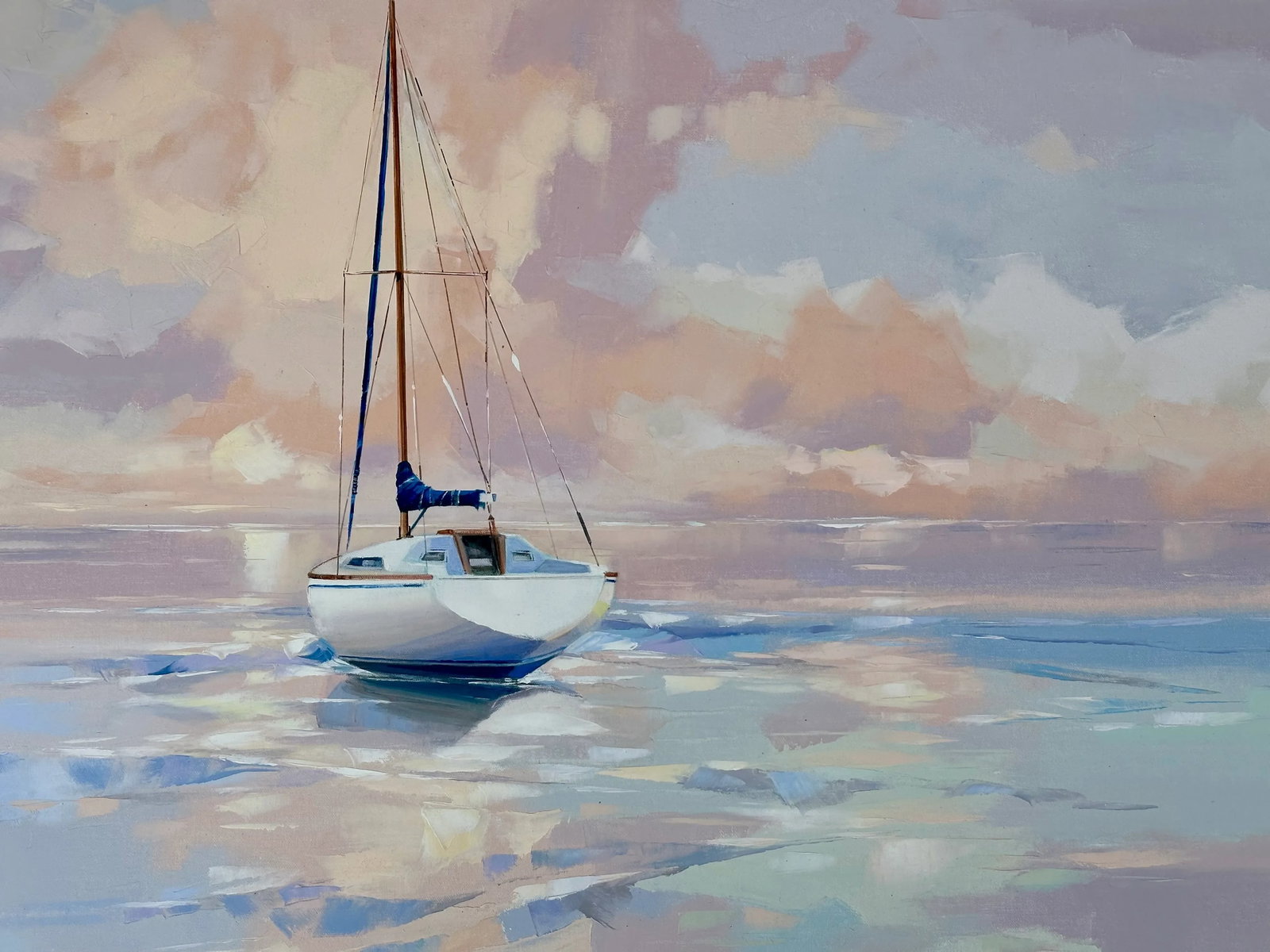 Modern Sailboat Original Oil on Canvas by Yooshin Kim, Framed - 3