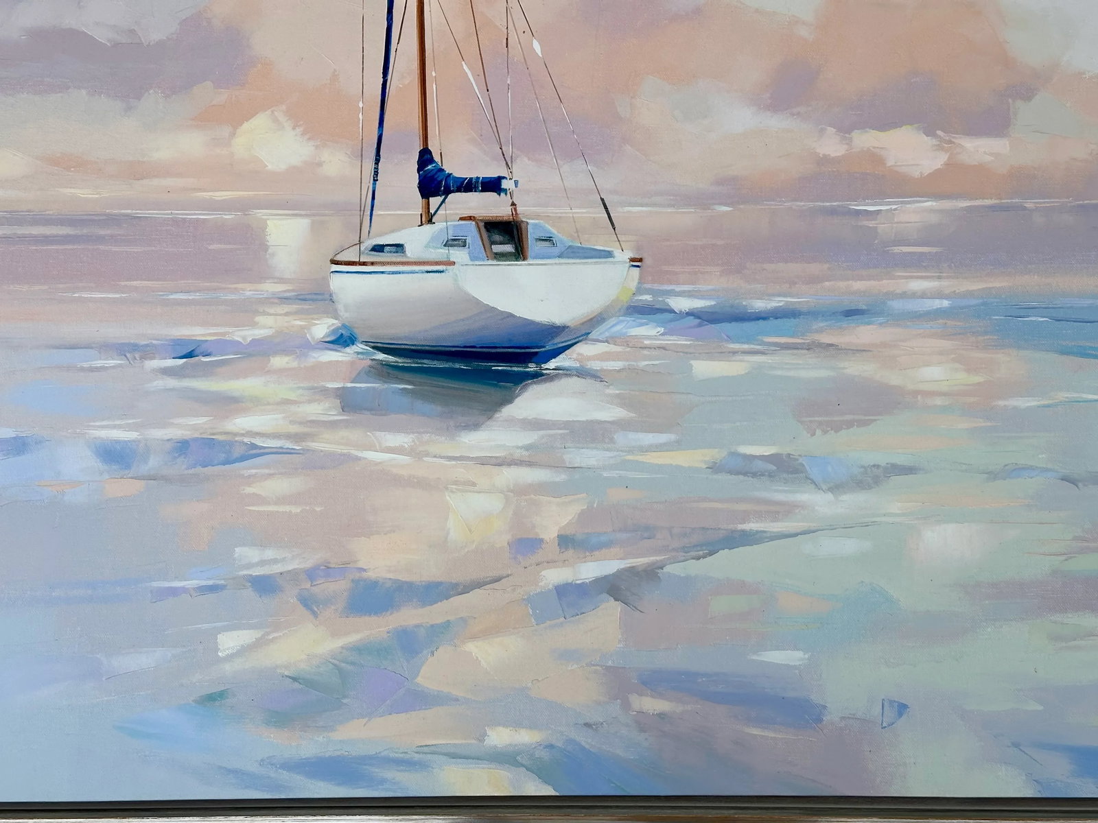 Modern Sailboat Original Oil on Canvas by Yooshin Kim, Framed - 4