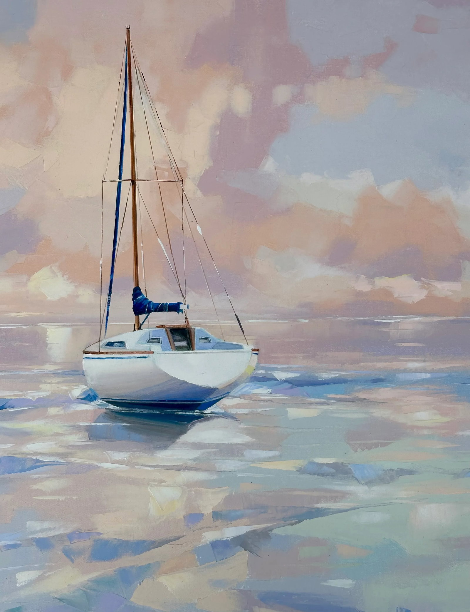 Modern Sailboat Original Oil on Canvas by Yooshin Kim, Framed - 5