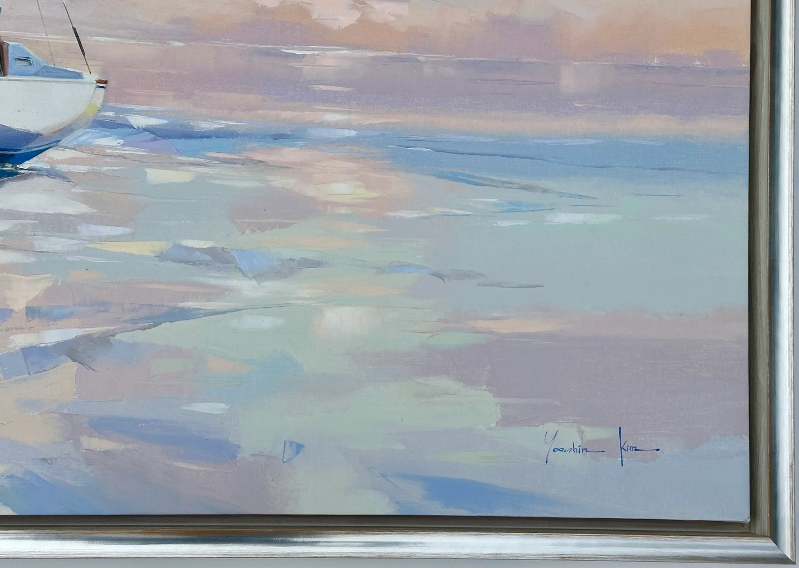 Modern Sailboat Original Oil on Canvas by Yooshin Kim, Framed - 6
