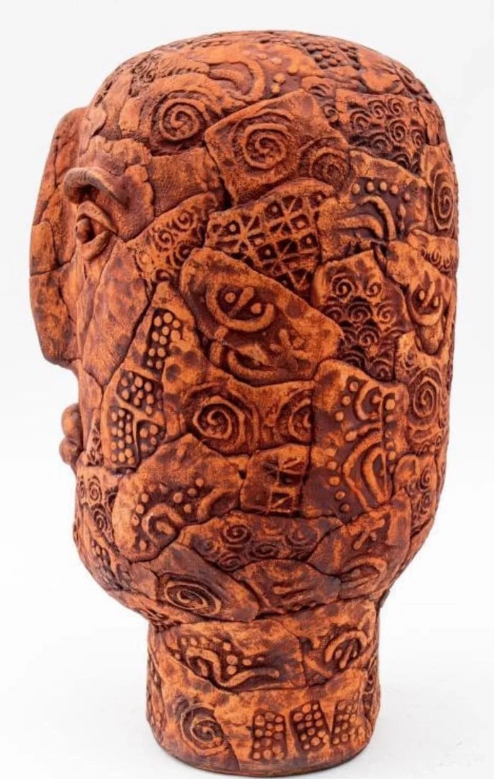 Vintage Carved Ceramic Head Sculpture by Louis Mendez - 5